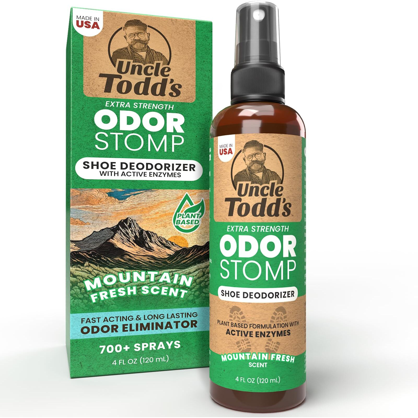 Uncle Todd's Odor Stomp Shoe Deodorizer - Proven & Powerful Enzyme Shoe Spray For Odor Elimination In All Footwear (Mountain Fresh)