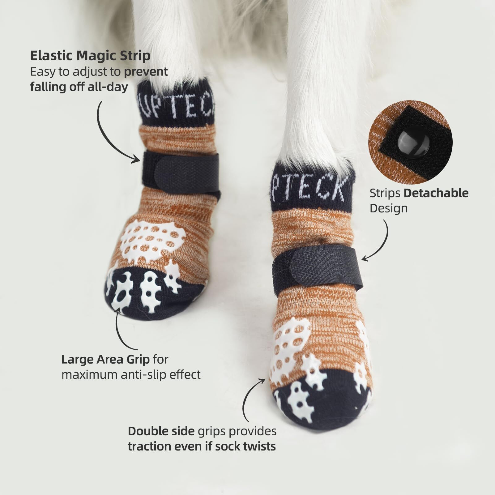 Pupteck Anti-Slip Dog Socks With Double Sides Grips For Small Medium Large Dogs Hardwood Floors Prevents Licking  Dog Shoes For Hot Pavement Traction Control Paw Protector For Senior Dogs  Khaki L
