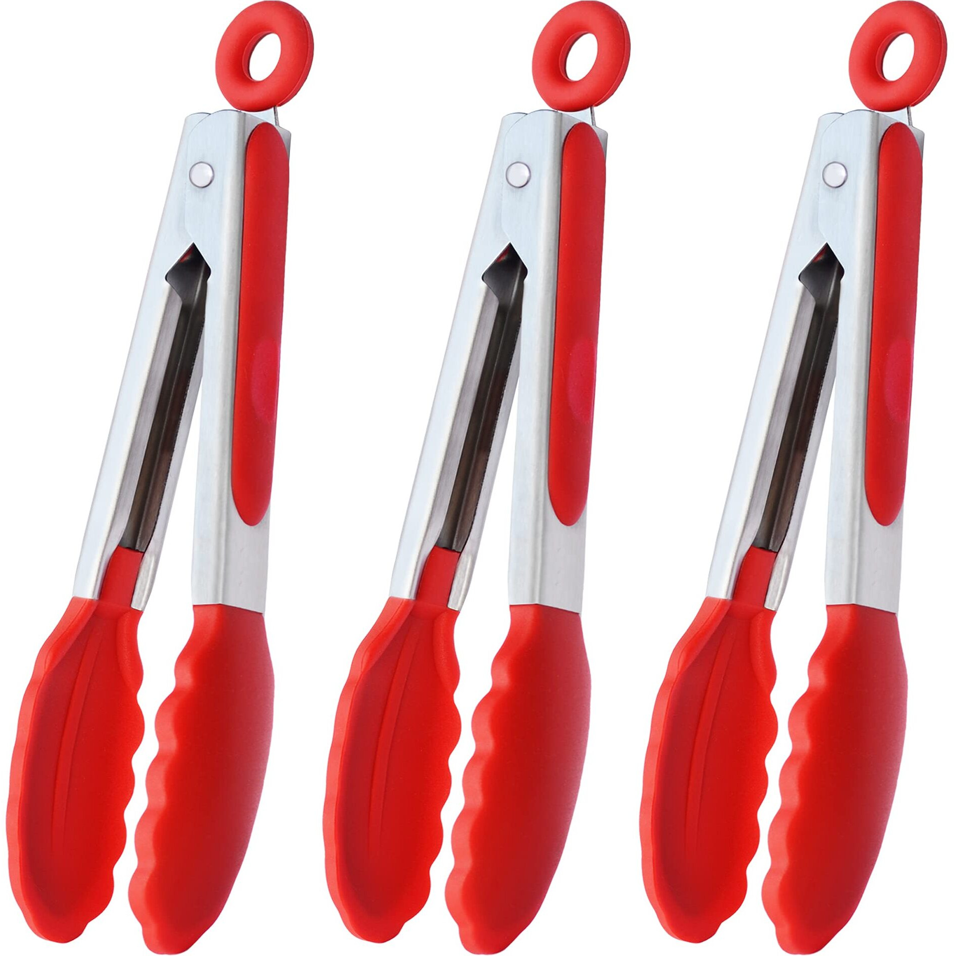 Hinmay 7-Inch Mini Silicone Tongs Small Serving Tongs For Appetizers  Set Of 3 (Red)