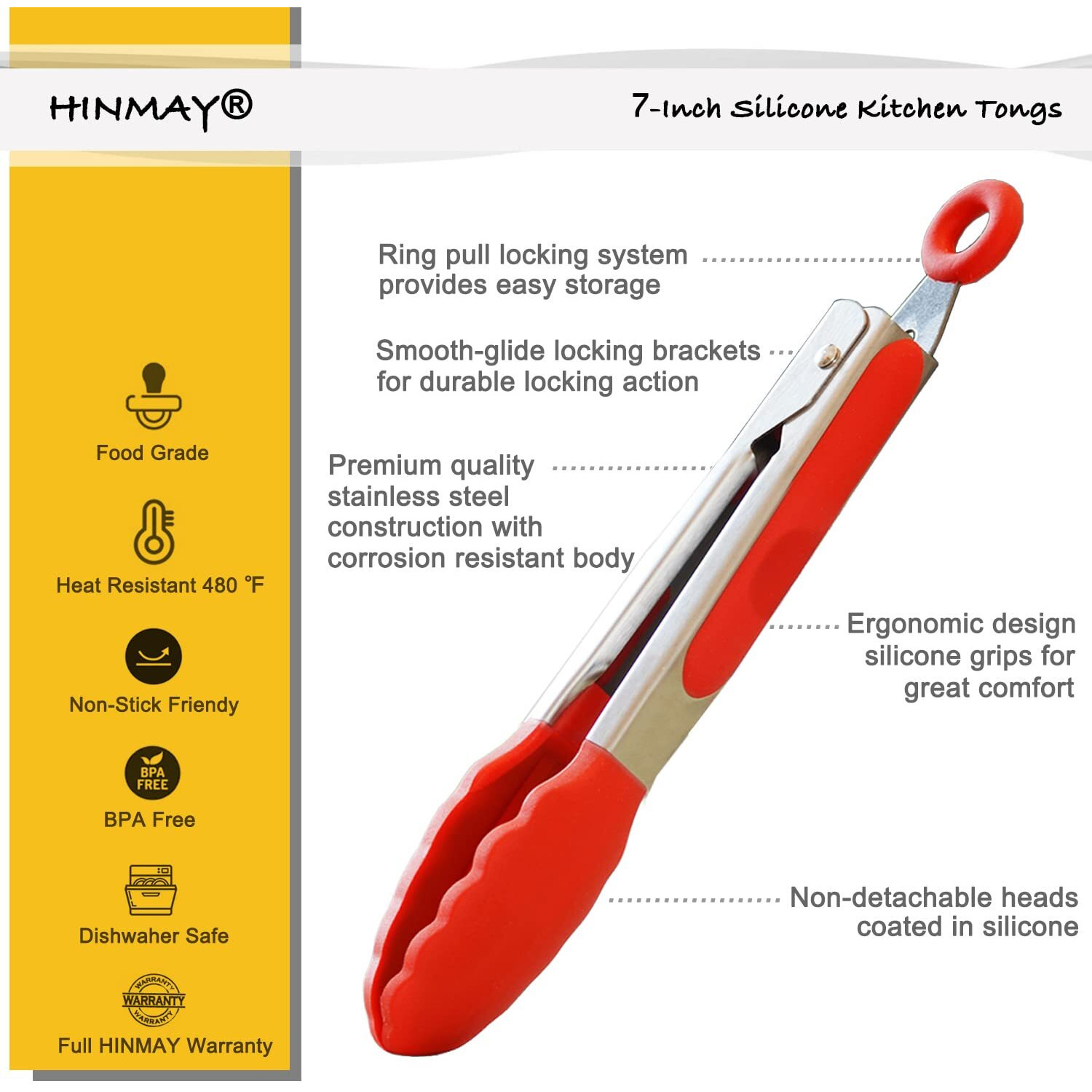 Hinmay 7-Inch Mini Silicone Tongs Small Serving Tongs For Appetizers  Set Of 3 (Red)
