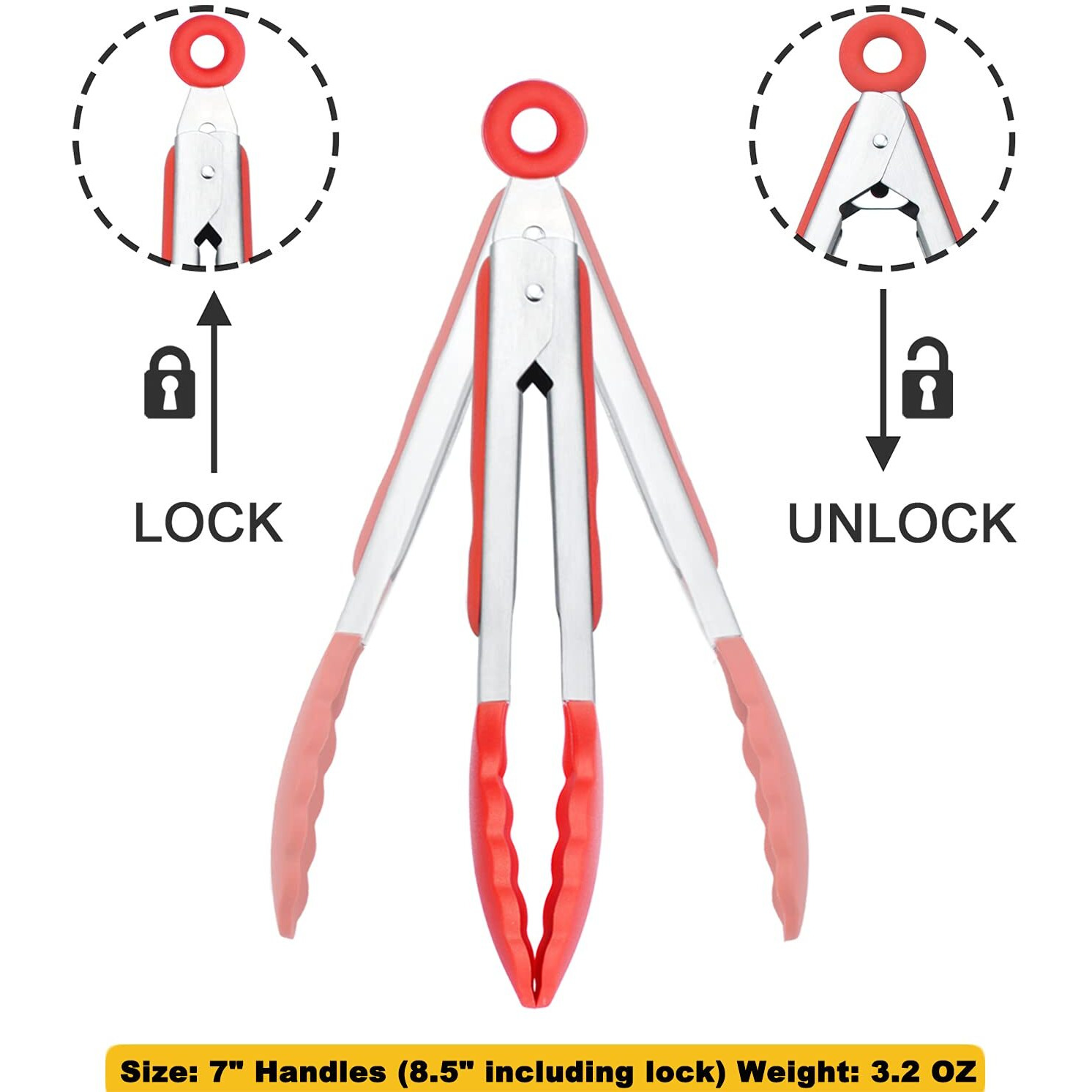 Hinmay 7-Inch Mini Silicone Tongs Small Serving Tongs For Appetizers  Set Of 3 (Red)