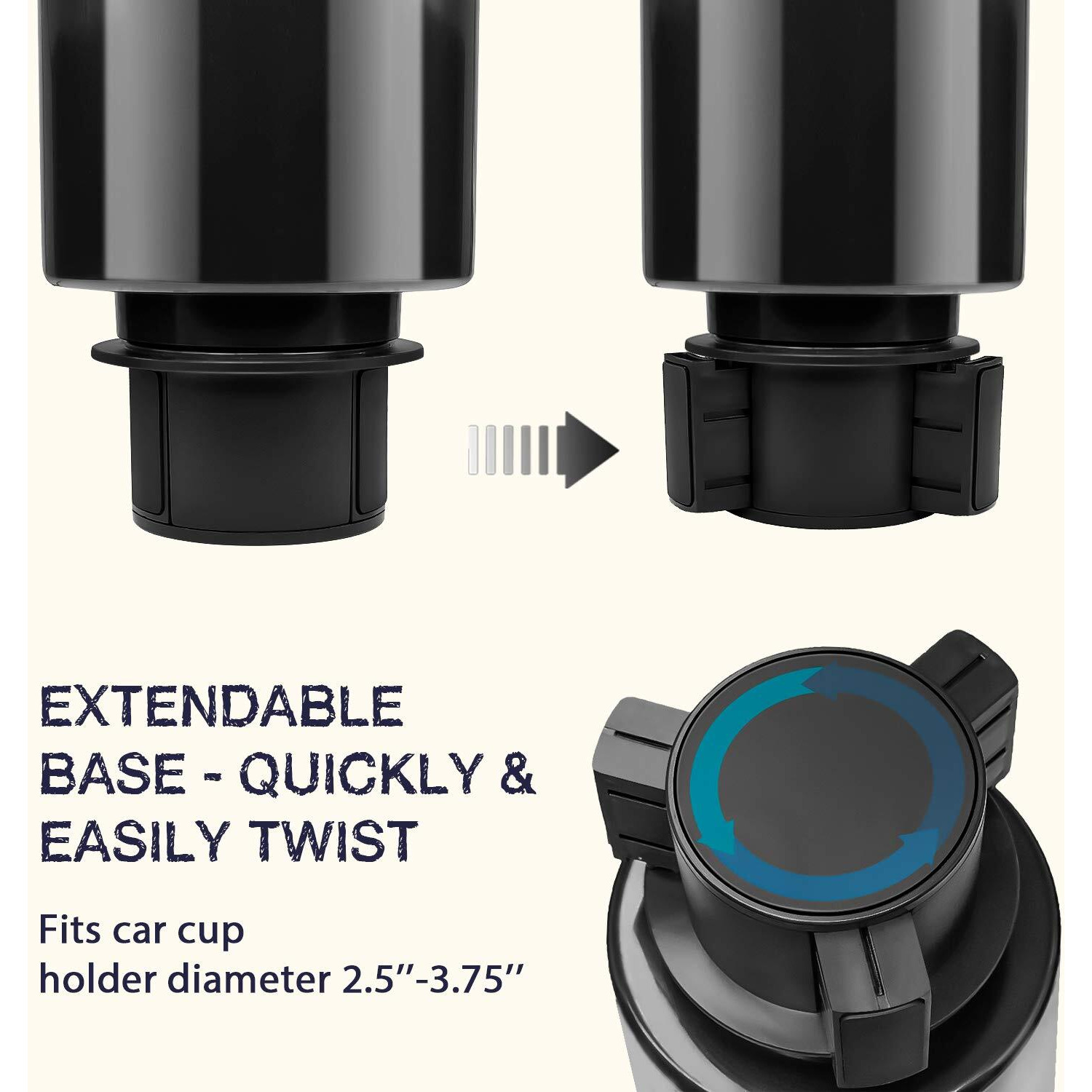 Seven Sparta Car Cup Holder Expander With Adjustable Base  Compatible With Hydro Flasks 32/40 Ounce  Compatible With Yeti Ramblers 20/26/30 Ounce  Other Bottles In 3.4 ""-3.8 "" (Black)