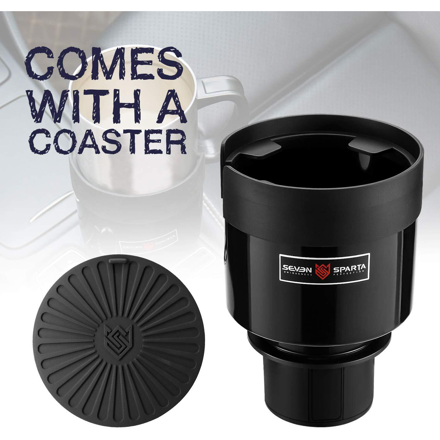 Seven Sparta Car Cup Holder Expander With Adjustable Base  Compatible With Hydro Flasks 32/40 Ounce  Compatible With Yeti Ramblers 20/26/30 Ounce  Other Bottles In 3.4 ""-3.8 "" (Black)