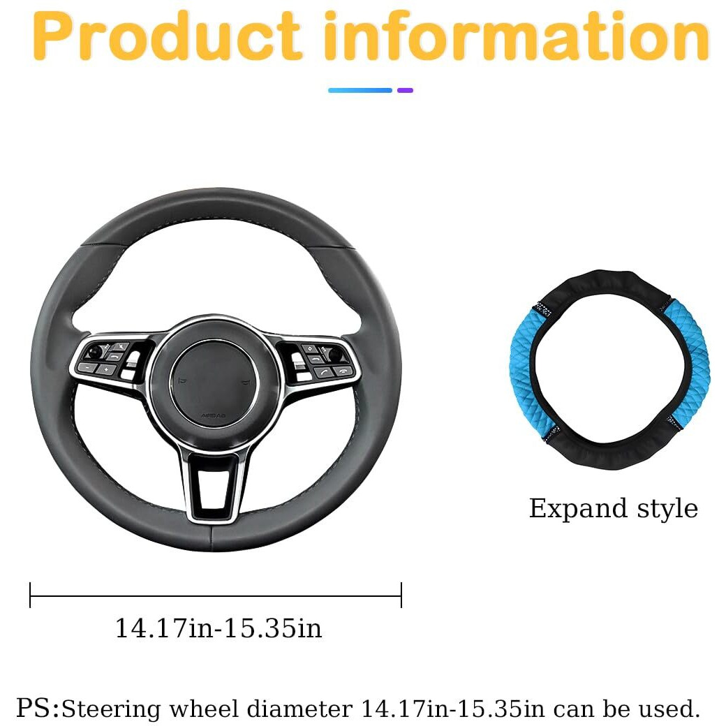 Osilly Bling Car Steering Wheel Cover  15 Inch Rhinestones Soft Leather Elastic Steering Wheel Protector  Sparkly Crystal Diamond For Women Girls  Car Interior Accessories For Most Cars (Blue)