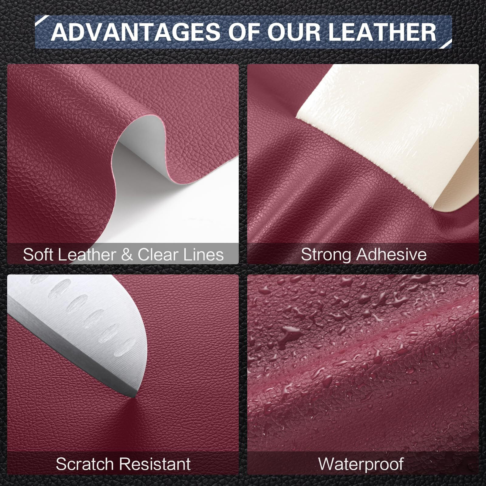 Oaz Leather Repair Kit For Furniture 16"&quotX 31.5"" Leather Tape Repair Patch Self Adhesive Sofa Vinyl Repair Patch Kit For Car Seat Couch Boat Seat Chair - Burgundy
