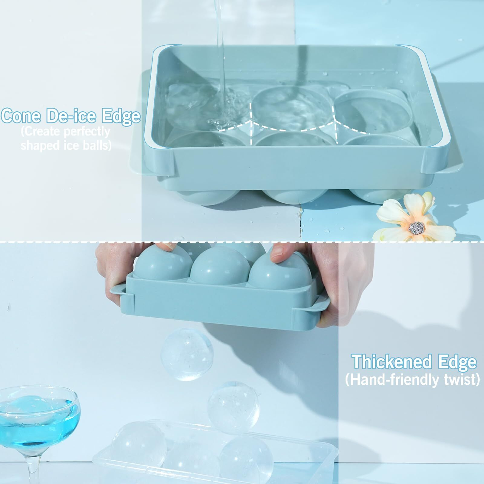 Wibimen Large Ice Cube Molds  Easy To Fill & Release Whiskey Ice Cubes Mold  Big Round Ball Ice Cube Trays For Freezer - Whiskey Bourbon Cocktail(1.9In*6 Balls- Blue/1 Pack)