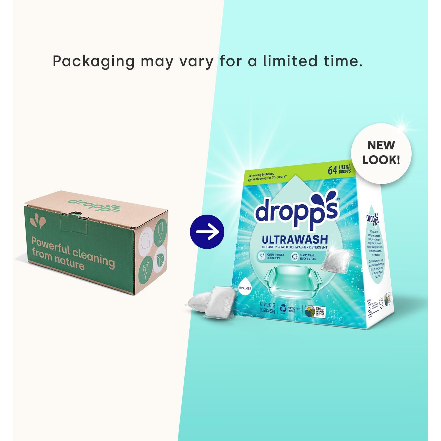Dropps Ultrawash Dishwasher Pods  Unscented (32 Pods) - Biobased Power Deep Clean Dishwasher Detergent Tablets For Sparkling Shiny Dishes - No Rinse Aid Or Pre-Wash Needed - Dishwashing Pods
