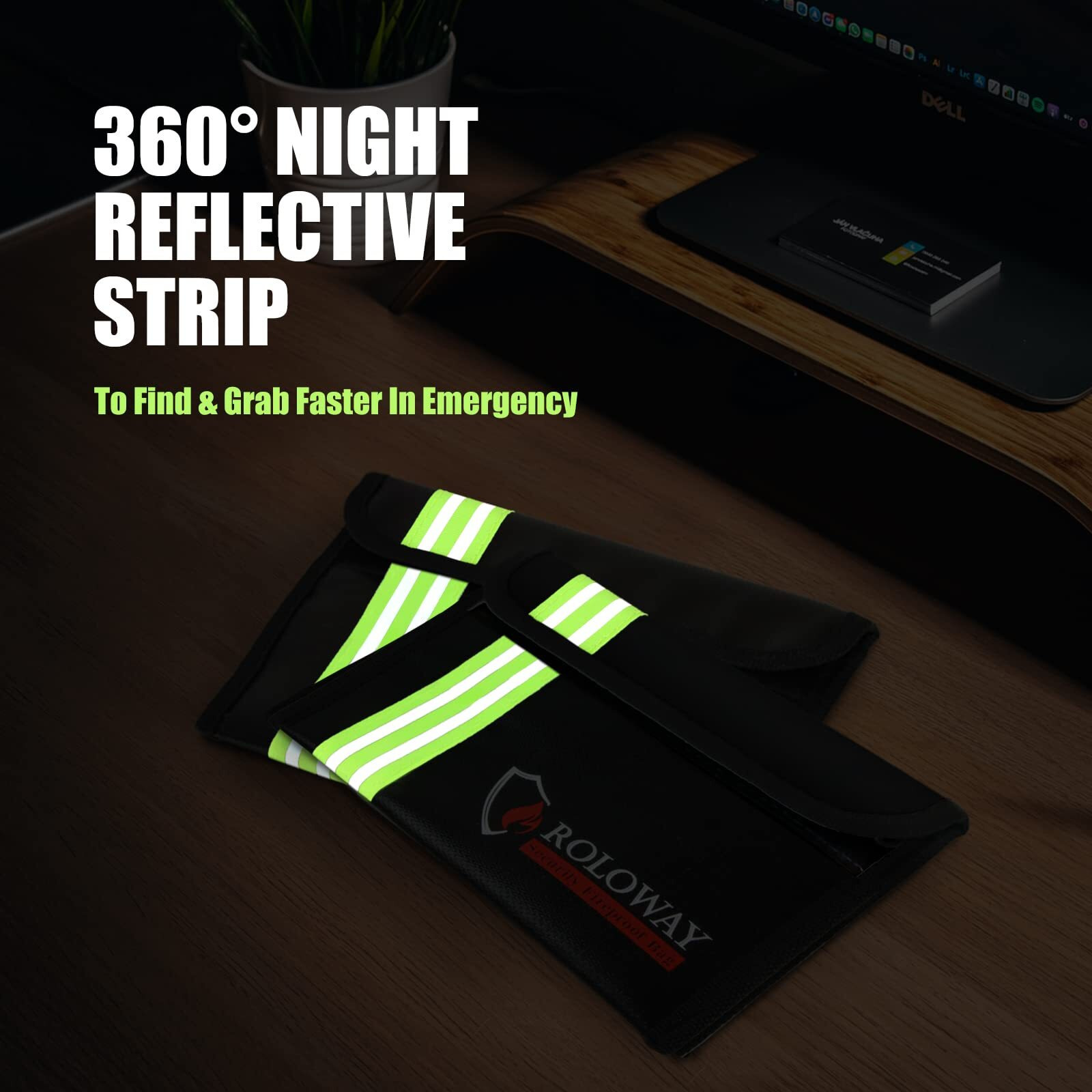 Roloway Small Fireproof Bag (5 X 8 Inches) With Reflective Strip  Non-Itchy Fireproof Money Bag  Fireproof Wallet Bag  Cash Fireproof Bag Set For Valuables - Passport  Currency & Keys (2-Pack Black)