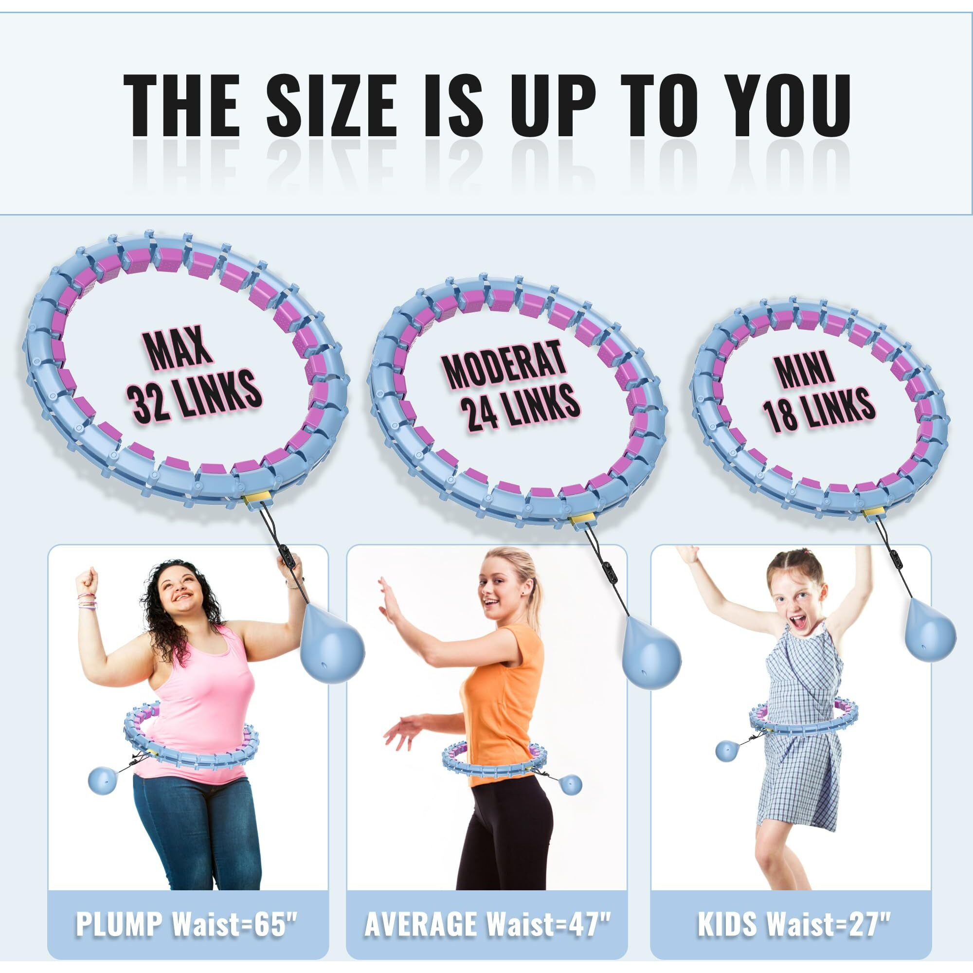 Plus Size Silent Weighted Hula Infinity Fitness Detachable Hoops 65-Inch 32 Knot  Smart Noiseless Infinity Hula For Women  2-In-1 Waist And Abdominal Home Workout Equipment