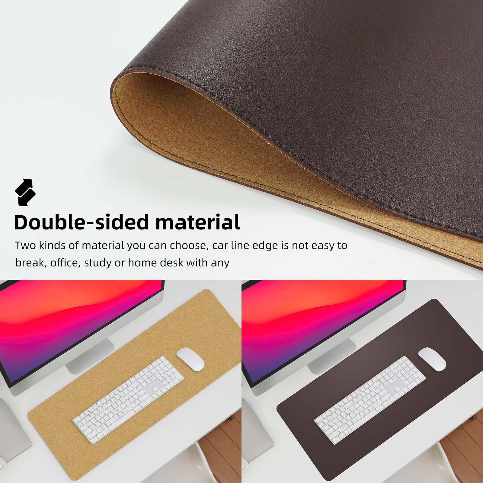 Leather Desk Pad Protector  Large Desk Mat With Natural Cork & Pu Leather Mouse Pad Non-Slip Office Desk Mat Waterproof Desk Writing Pad For Office And Home (Coffee 31.5In*17In)