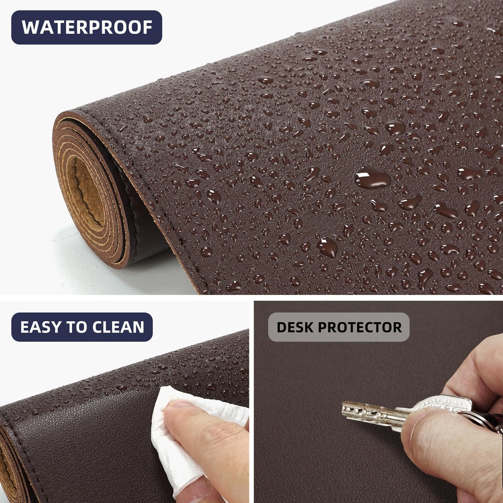 Leather Desk Pad Protector  Large Desk Mat With Natural Cork & Pu Leather Mouse Pad Non-Slip Office Desk Mat Waterproof Desk Writing Pad For Office And Home (Coffee 31.5In*17In)