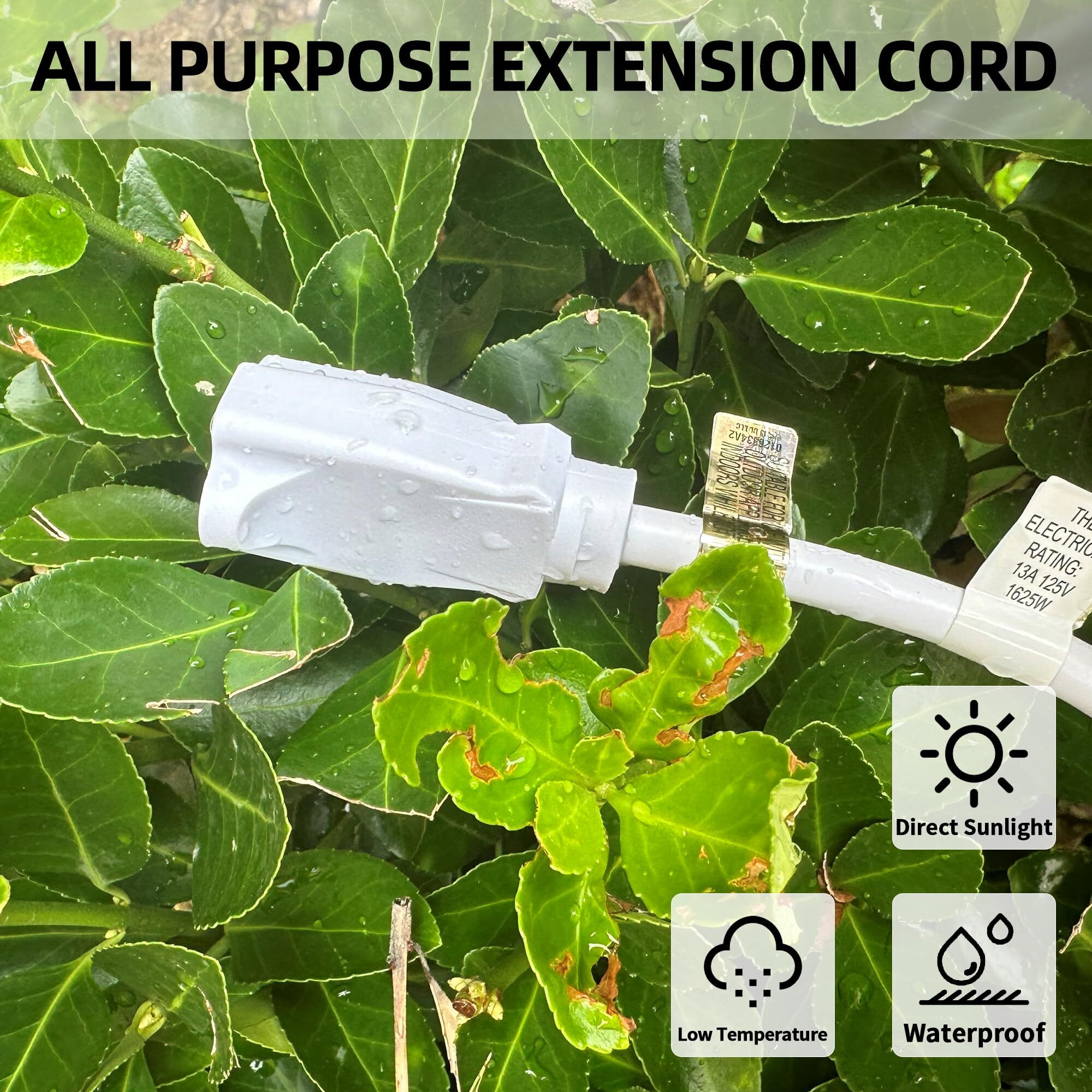 Yojoe Indoor Outdoor Extension Cord  3 Prong 13A Weatherproof Power Extension Cord  16 Gauge Heavy Duty 10 Ft White Extension Cord For Garage  Garden And Home  16/3 Sjtw Ul Listed