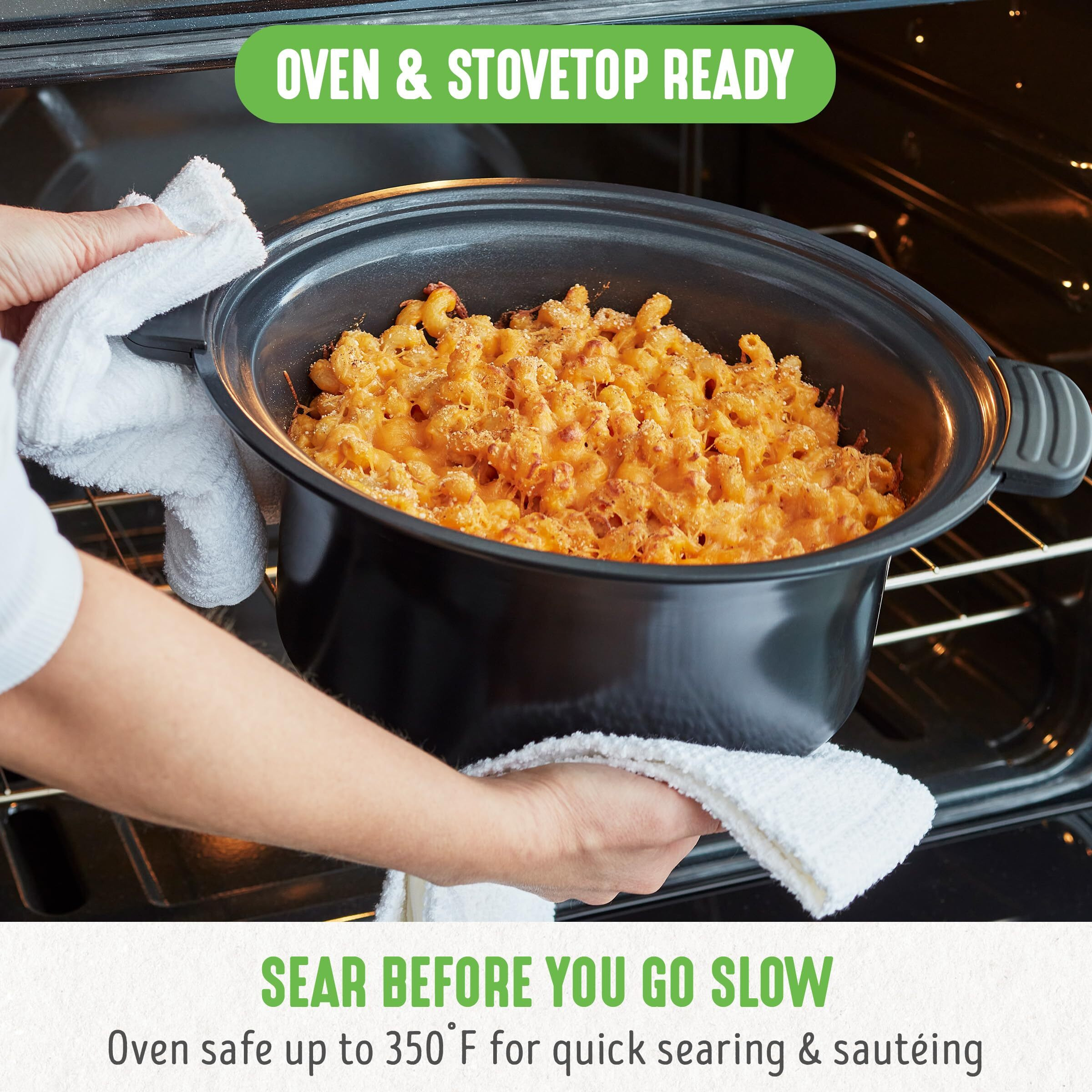 Greenlife 6 Quart Ceramic Slow Cooker  Pfas-Free  Programmable  Removable Healthy Nonstick Pot For Large Families  Sear On Stovetop  Keep Warm  Digital Timer  Dishwasher Safe Glass Lid & Crock  Black