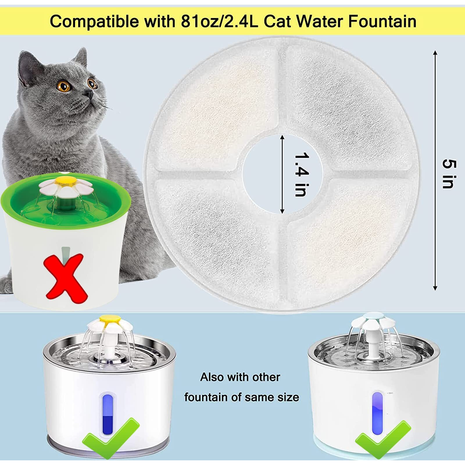Cat Water Fountain Filters  Pack Of 16 Replacement Filter Fit For 81Oz/2.4Lcat Pet Fountain  3 Filtration System