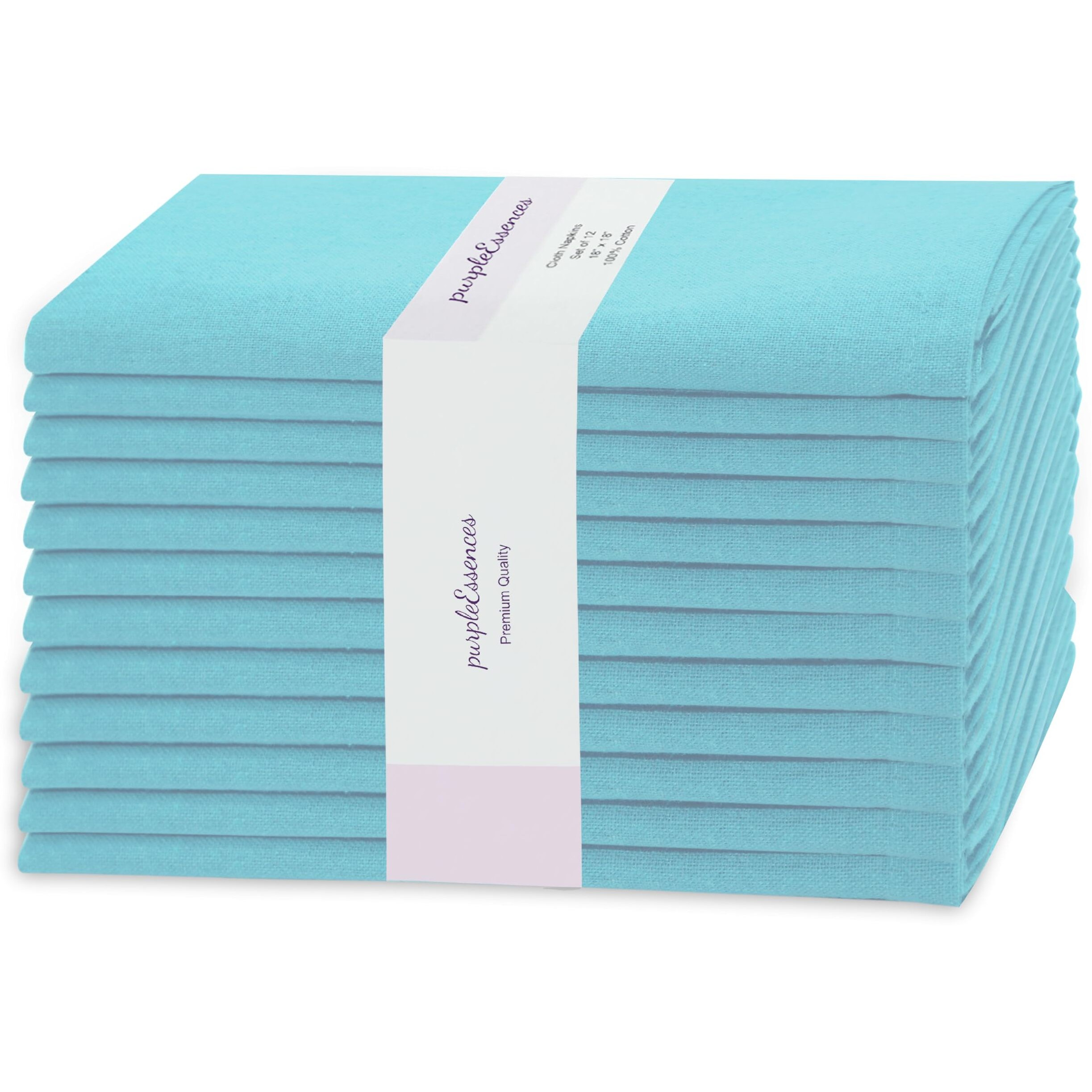 Purpleessences Set Of 12 Cloth Dinner Napkins 100% Cotton 18X18 - Soft Durable Washable - Ideal For Farmhouse Party Fall Thanksgiving - Perfect Everyday Use Table Linen - Aqua Blue