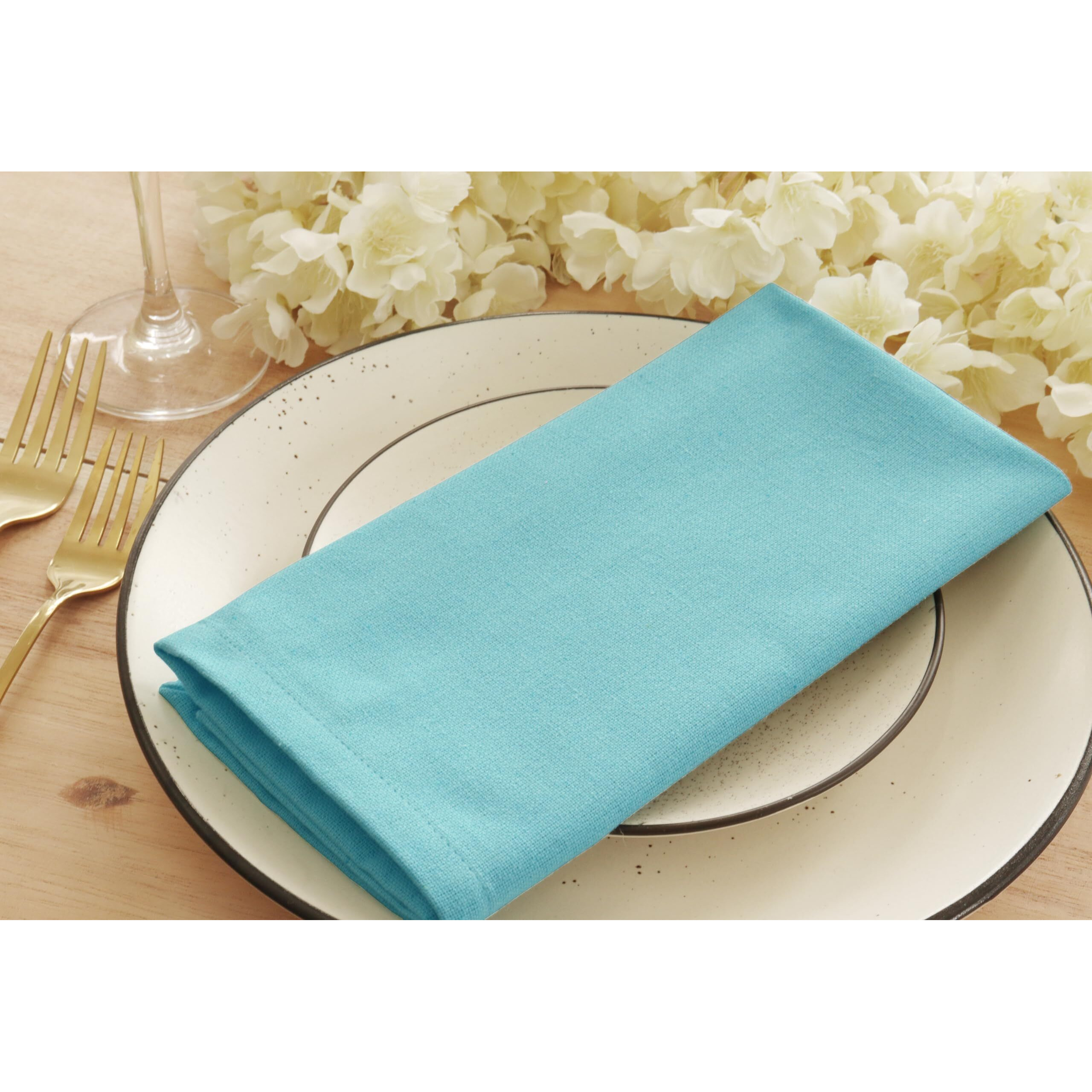 Purpleessences Set Of 12 Cloth Dinner Napkins 100% Cotton 18X18 - Soft Durable Washable - Ideal For Farmhouse Party Fall Thanksgiving - Perfect Everyday Use Table Linen - Aqua Blue