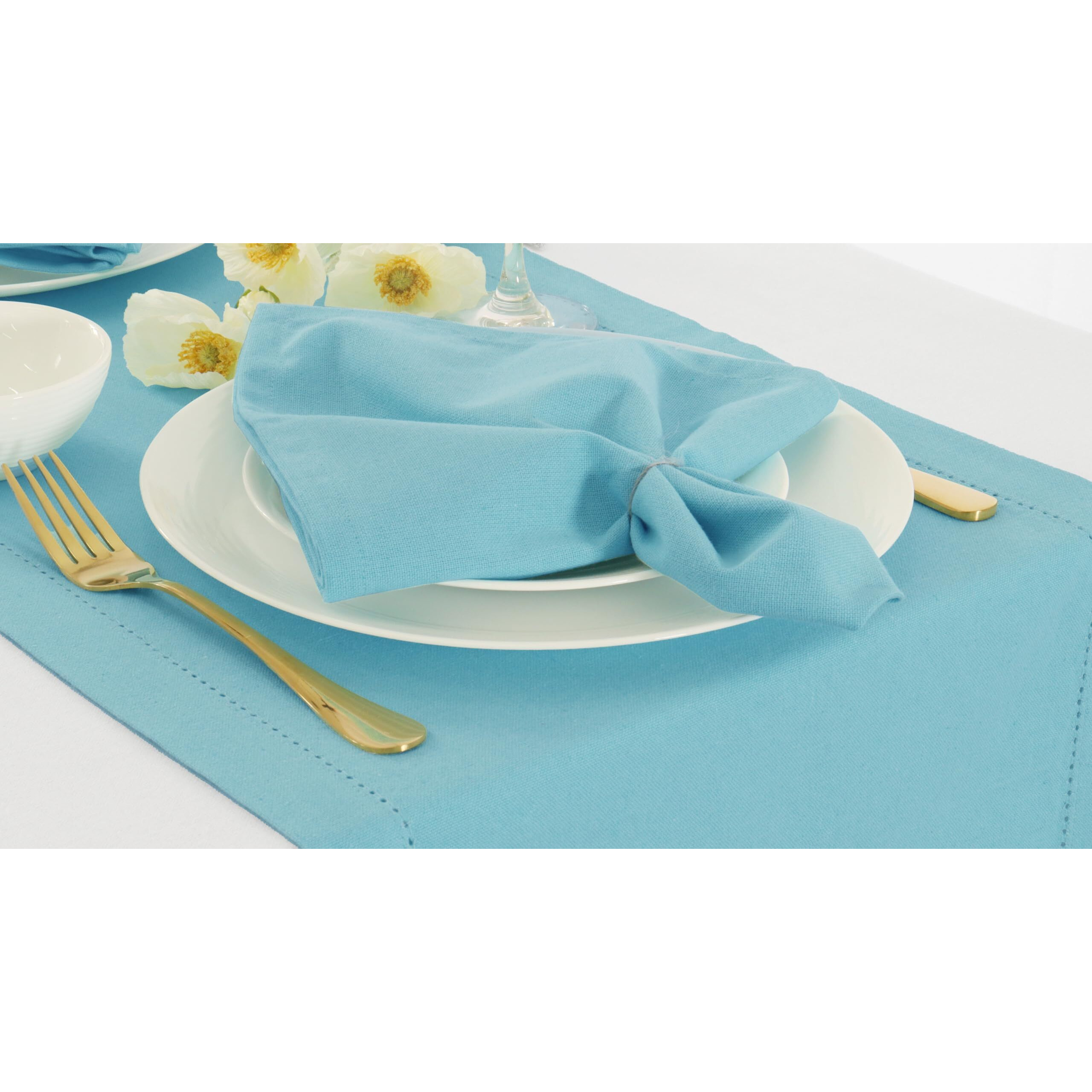 Purpleessences Set Of 12 Cloth Dinner Napkins 100% Cotton 18X18 - Soft Durable Washable - Ideal For Farmhouse Party Fall Thanksgiving - Perfect Everyday Use Table Linen - Aqua Blue