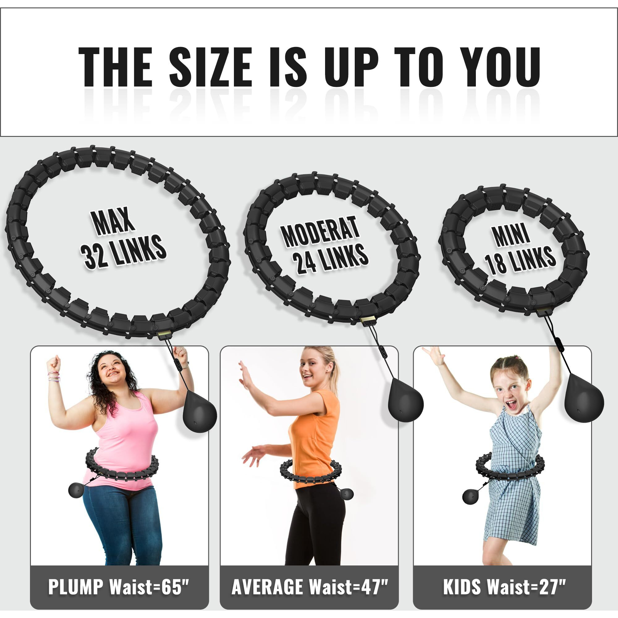 Plus Size Silent Weighted Hula Infinity Fitness Detachable Hoops 65-Inch 32 Knot  Smart Noiseless Infinity Hula For Women  2-In-1 Waist And Abdominal Home Workout Equipment