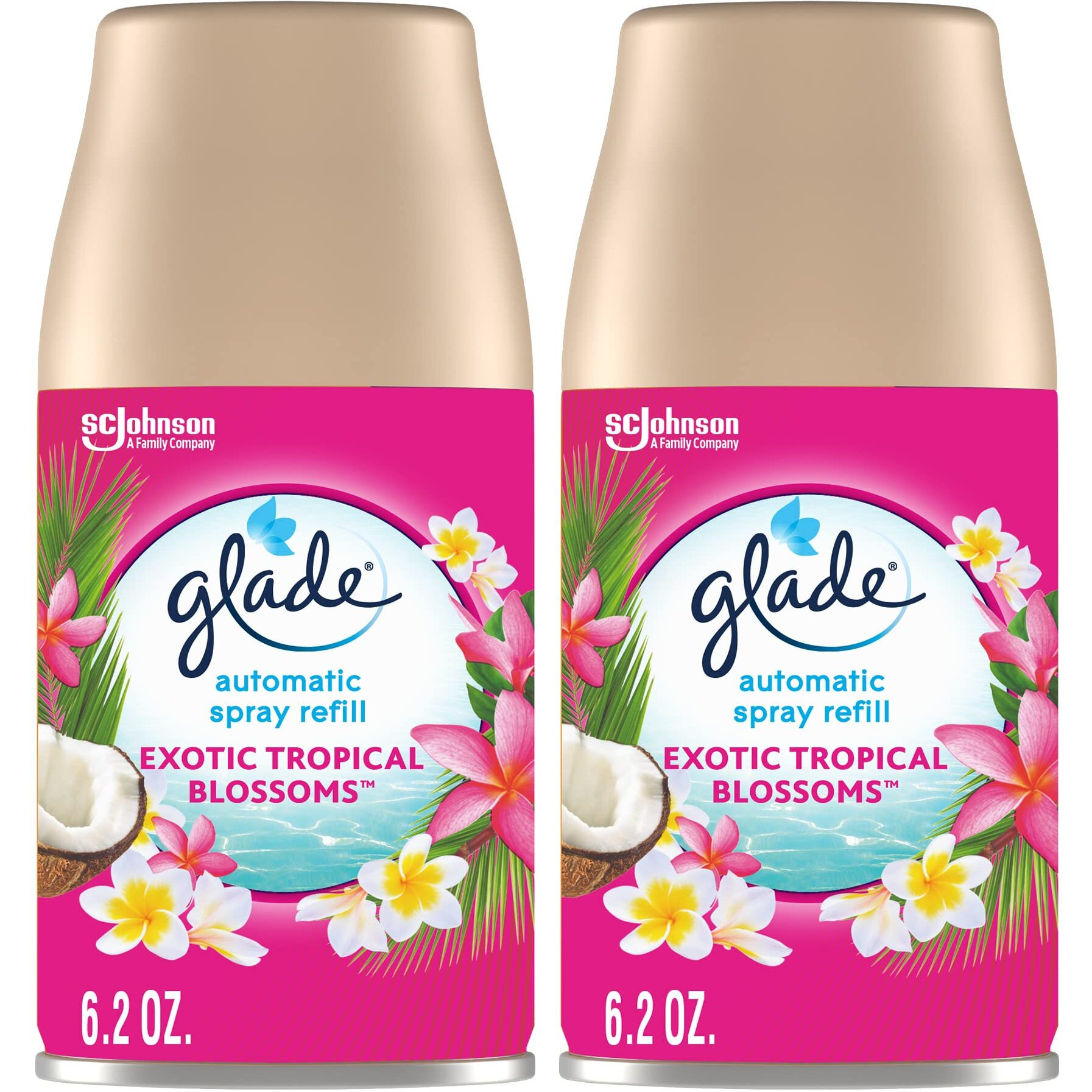 Glade Automatic Spray Refill 2 Ct  Exotic Tropical Blossoms  Automatic Spray Air Freshener  12.4 Oz  12.4 Ounce