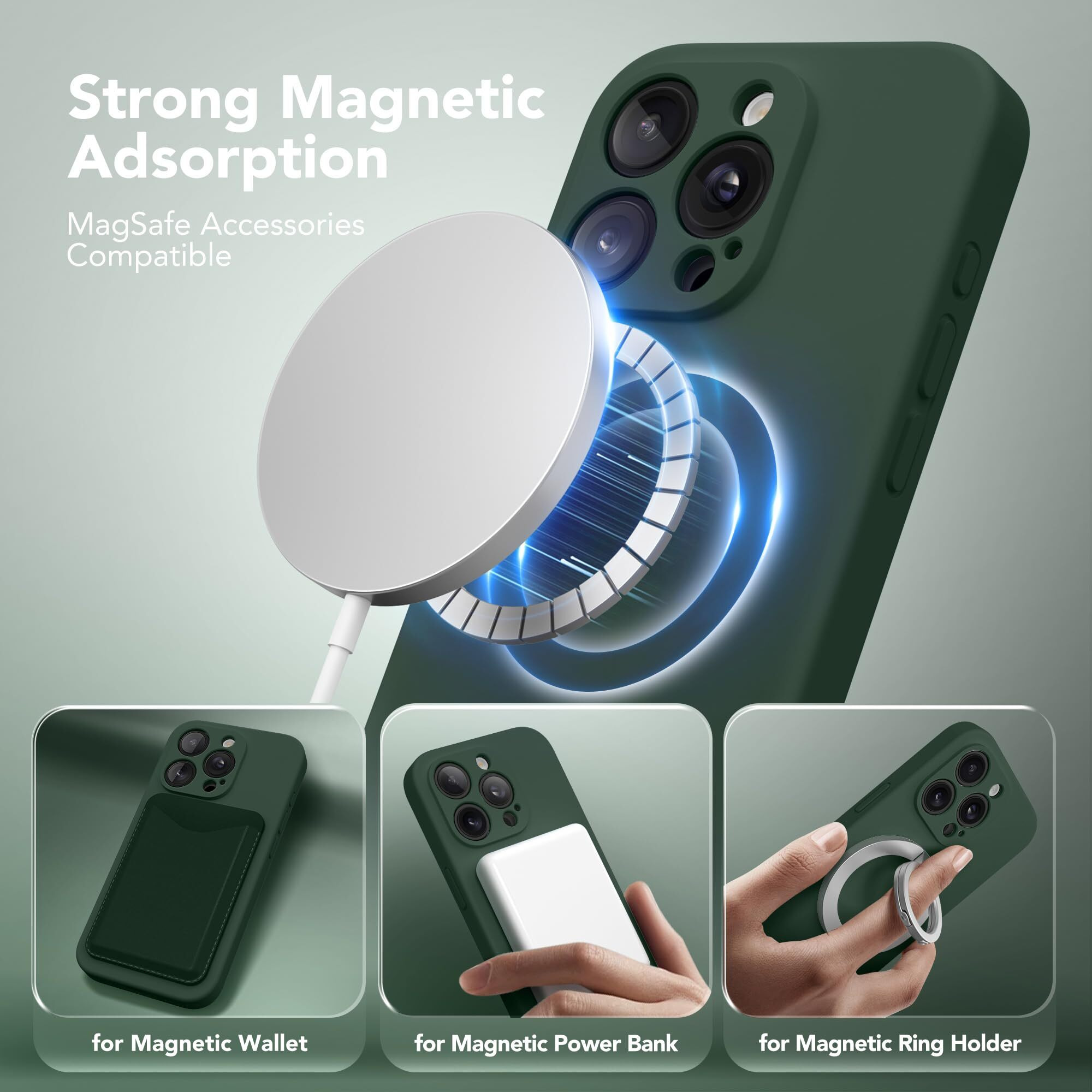 Suydanbox Magnetic For Iphone 15 Pro Case  Compatible With Magsafe  [Full Camera Protection][2 Screen Protectors] Silicone Shockproof Protective Phone Case For Iphone 15 Pro 6.1&quot&quot  Alpine Green