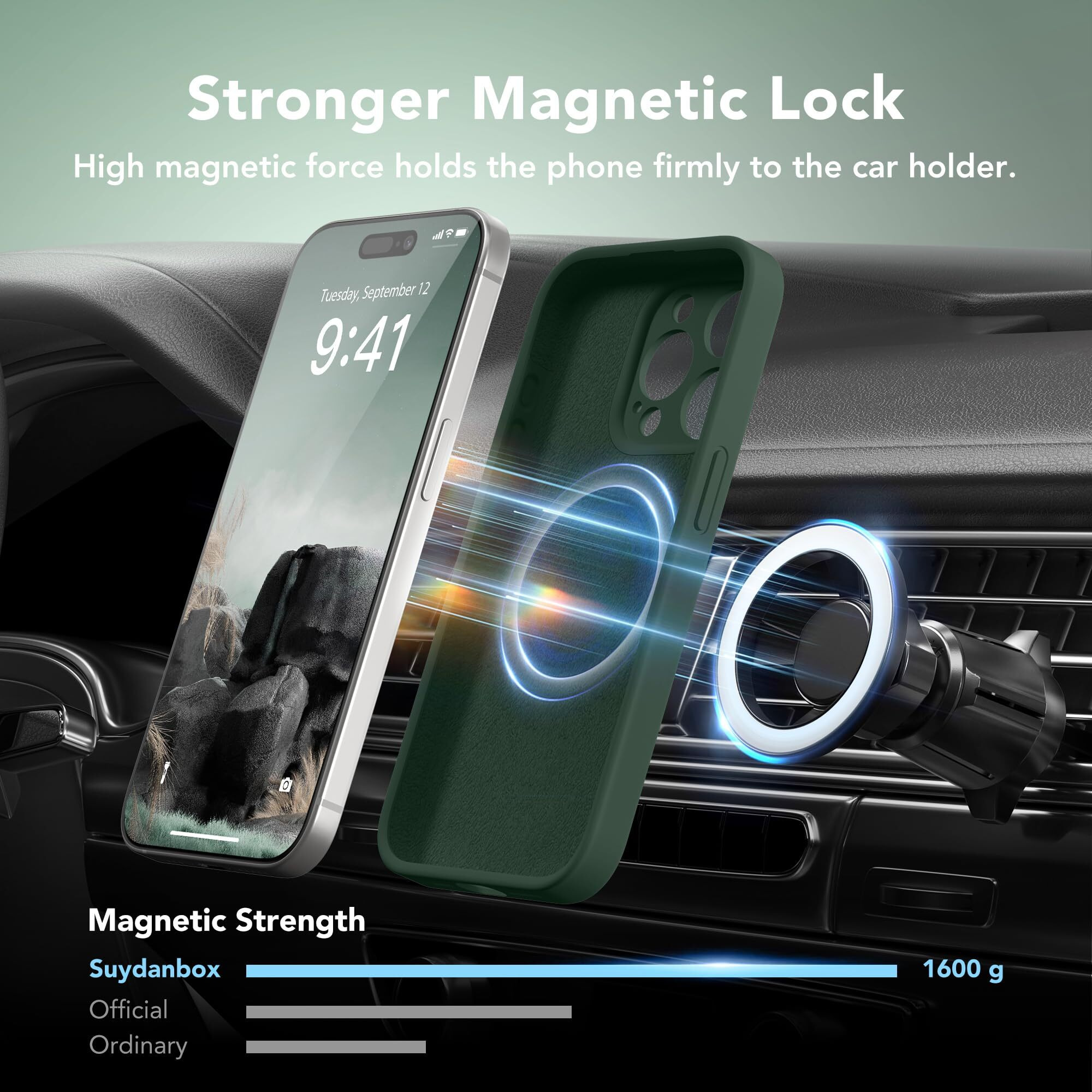 Suydanbox Magnetic For Iphone 15 Pro Case  Compatible With Magsafe  [Full Camera Protection][2 Screen Protectors] Silicone Shockproof Protective Phone Case For Iphone 15 Pro 6.1&quot&quot  Alpine Green
