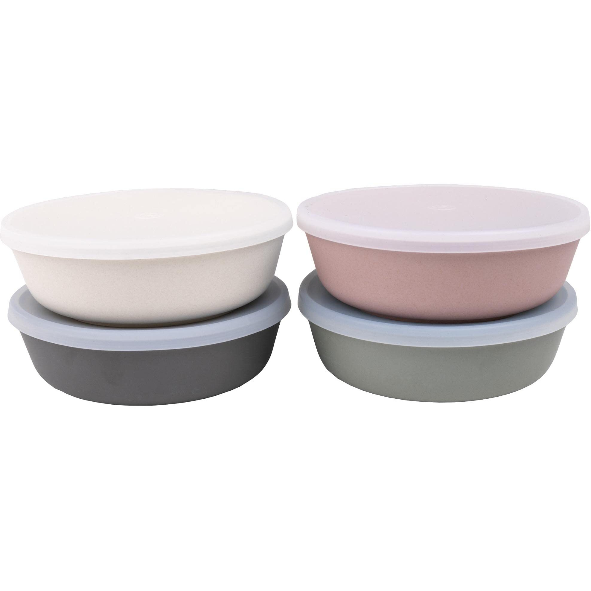 Weesprout Bamboo Kids Bowls With Lids  Set Of Four 15 Oz Kid-Sized Bamboo Bowls  Bamboo Kid Bowls With Lids For Leftovers  Dishwasher Safe (Pink  Green  Gray  & Beige)