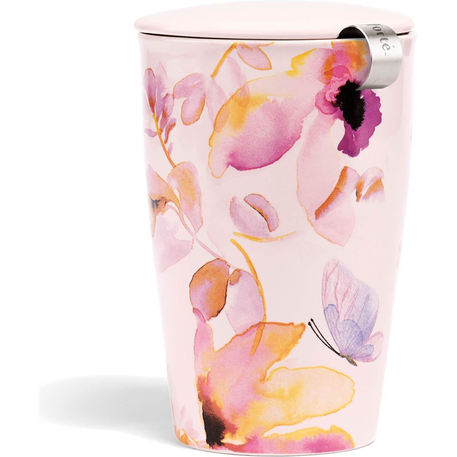 Tea Forte Kati Cup Mariposa  Ceramic Tea Infuser Cup With Infuser Basket And Lid For Steeping Loose Leaf Tea