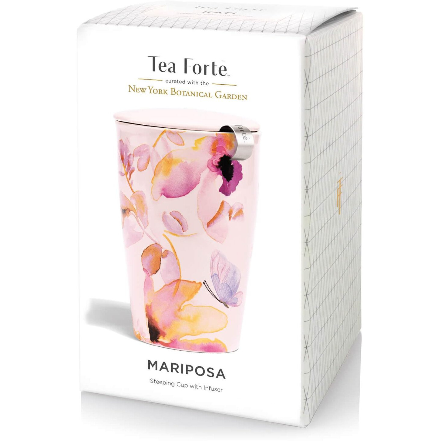 Tea Forte Kati Cup Mariposa  Ceramic Tea Infuser Cup With Infuser Basket And Lid For Steeping Loose Leaf Tea