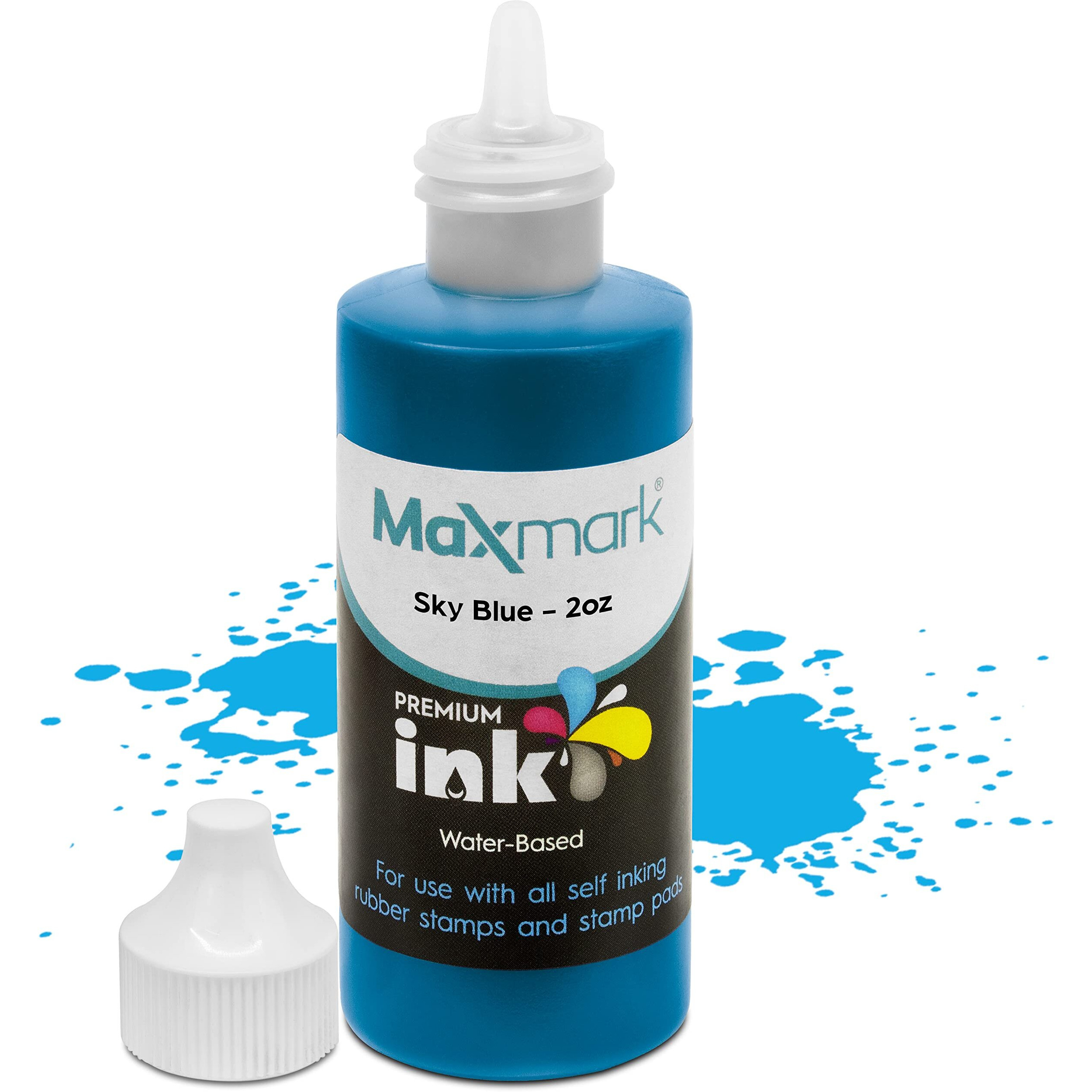 Maxmark Premium Refill Ink For Self Inking Stamps And Stamp Pads  Sky Blue Color - 2 Oz.