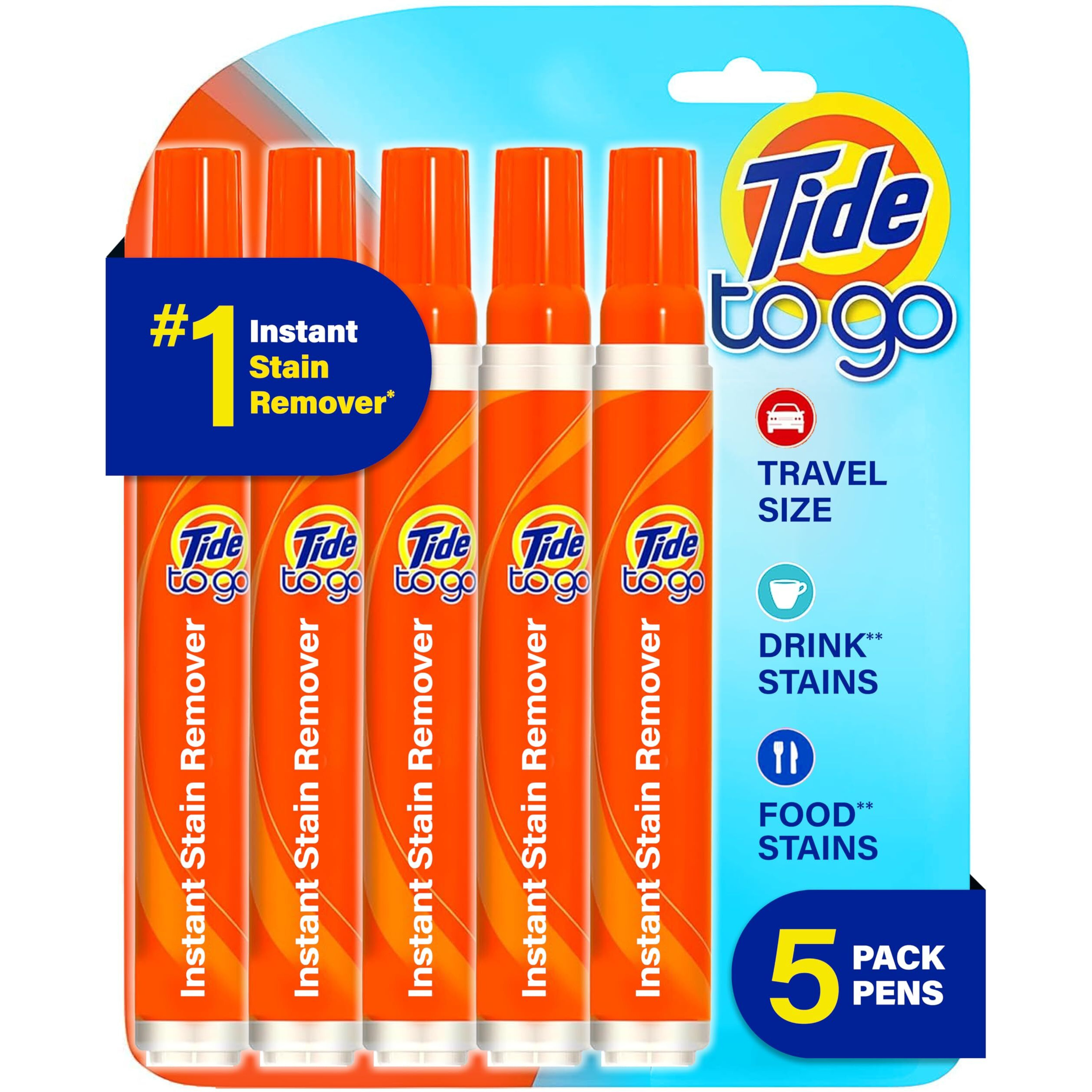 Tide Stain Remover For Clothes  Tide To Go Pen  Instant Stain & Spot Remover For Clothes  Travel & Pocket Size  5 Count (Pack Of 1)