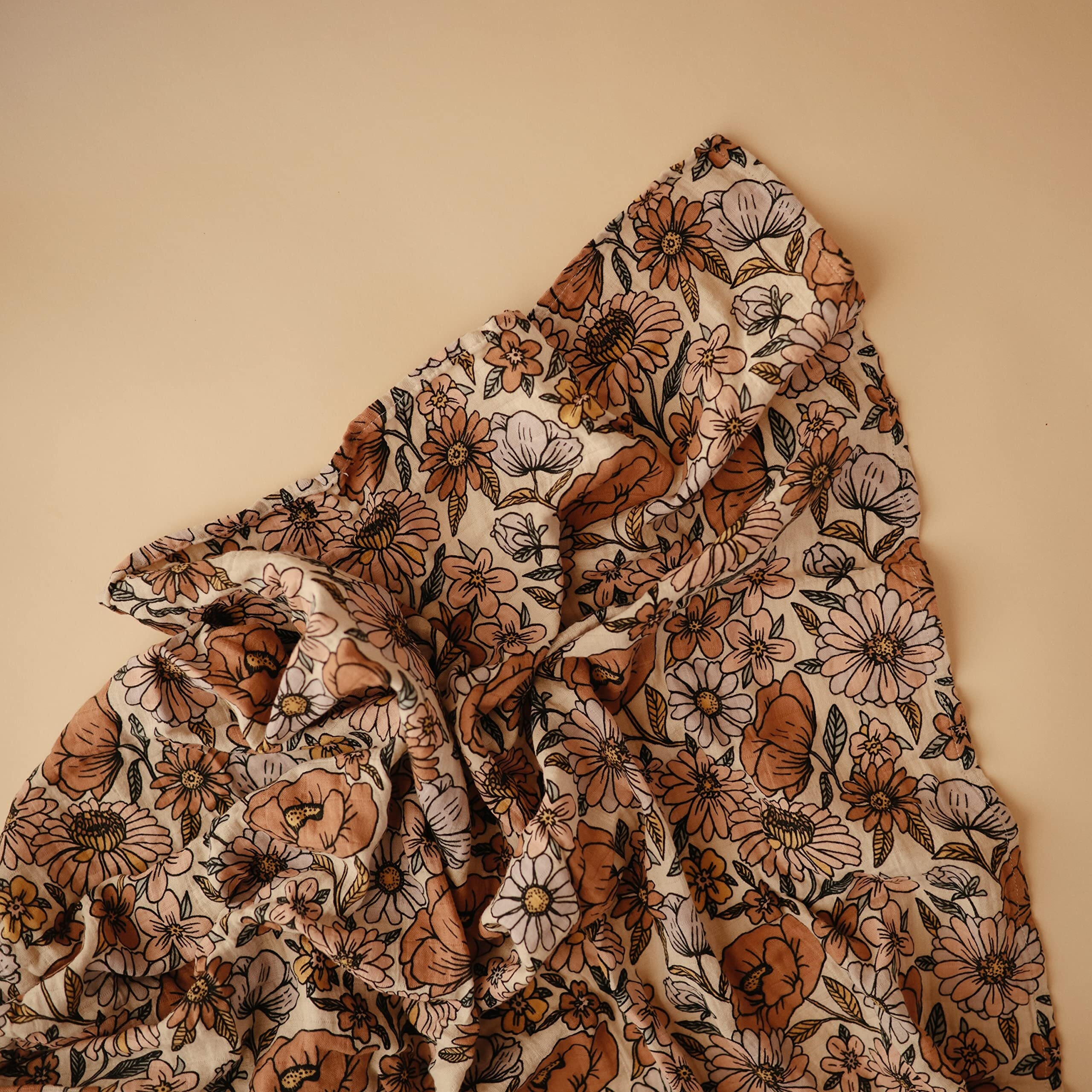 Mushie Muslin Baby Swaddle Blanket | 100% Organic Cotton (Retro Flowers)