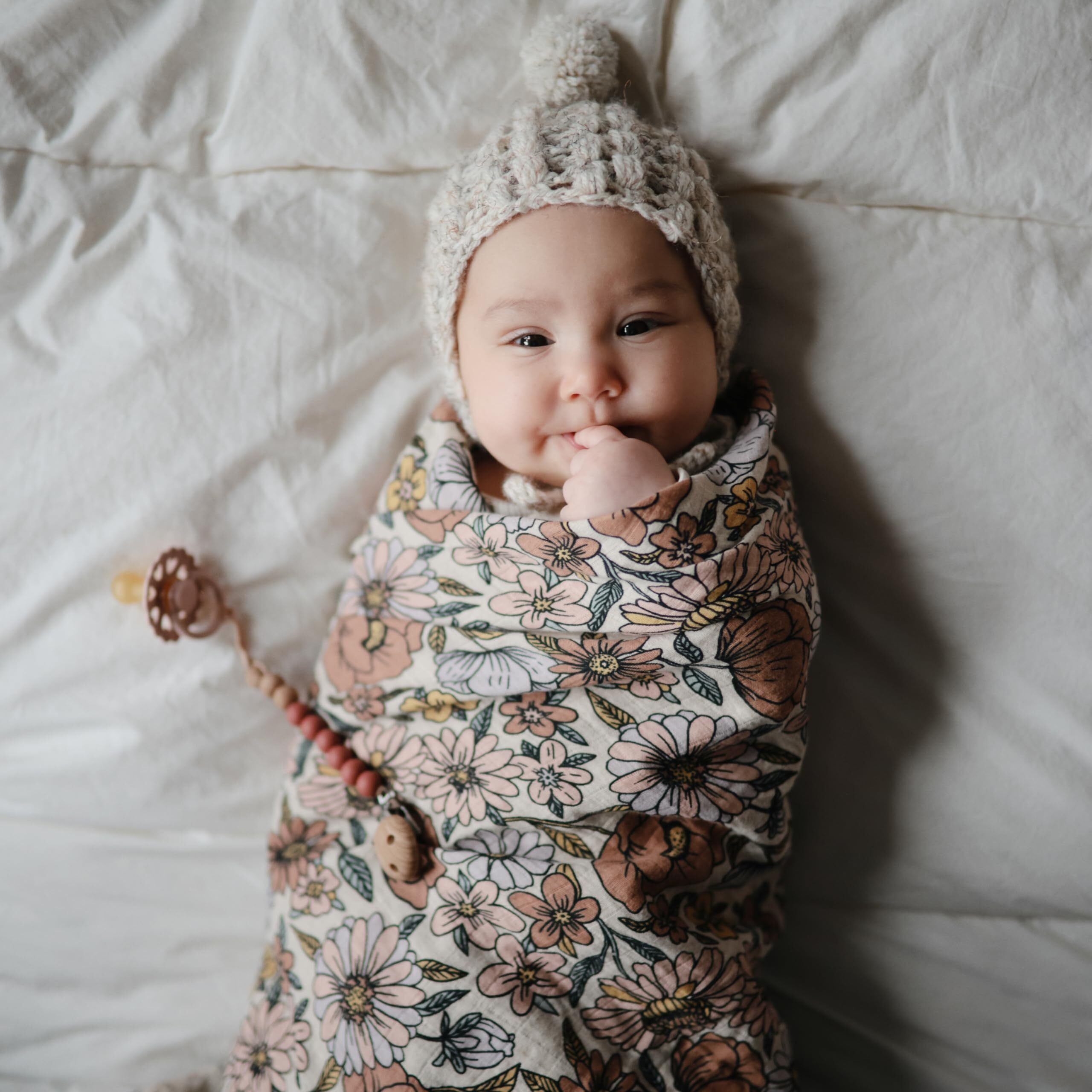 Mushie Muslin Baby Swaddle Blanket | 100% Organic Cotton (Retro Flowers)