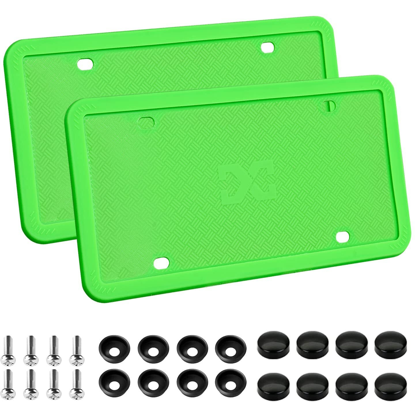 Xclpf Silicone Green License Plate Frame Covers 2 Pack- Front And Back Car Plate Bracket Holders. Rust-Proof  Rattle-Proof  Weather-Proof (Green)