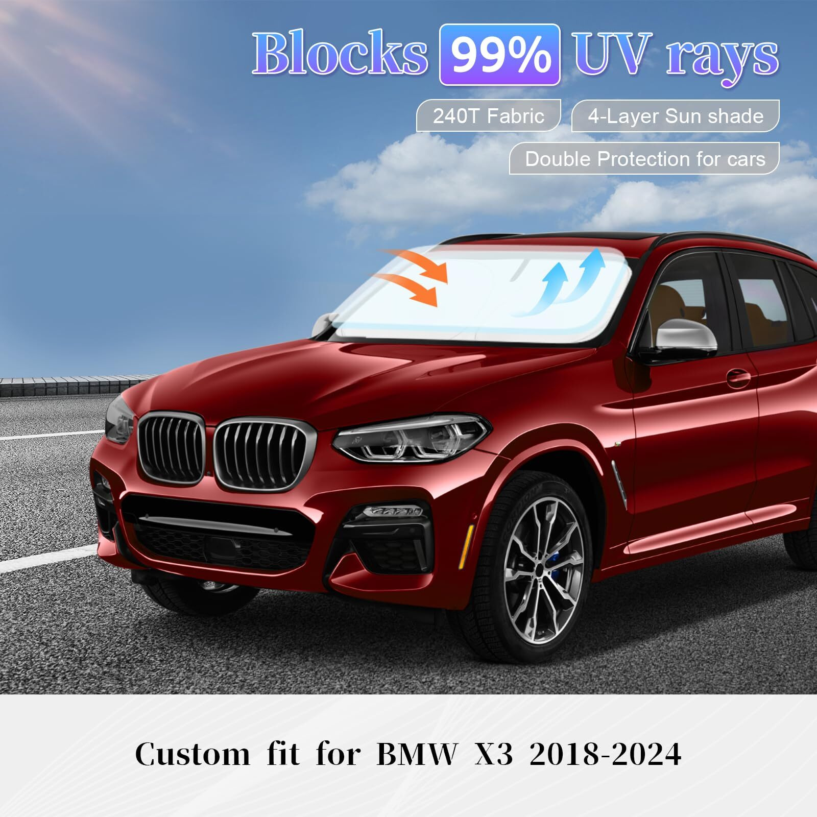 Sun Shade Sunshade For Volkswagen Tiguan Windshield Cover  4-Layer Front Window Shade Custom Fit Tiguan 2018-2023 2024 Sun Visor 240T Retractable Shade Blocks Uv Rays Cooler Car Accessories