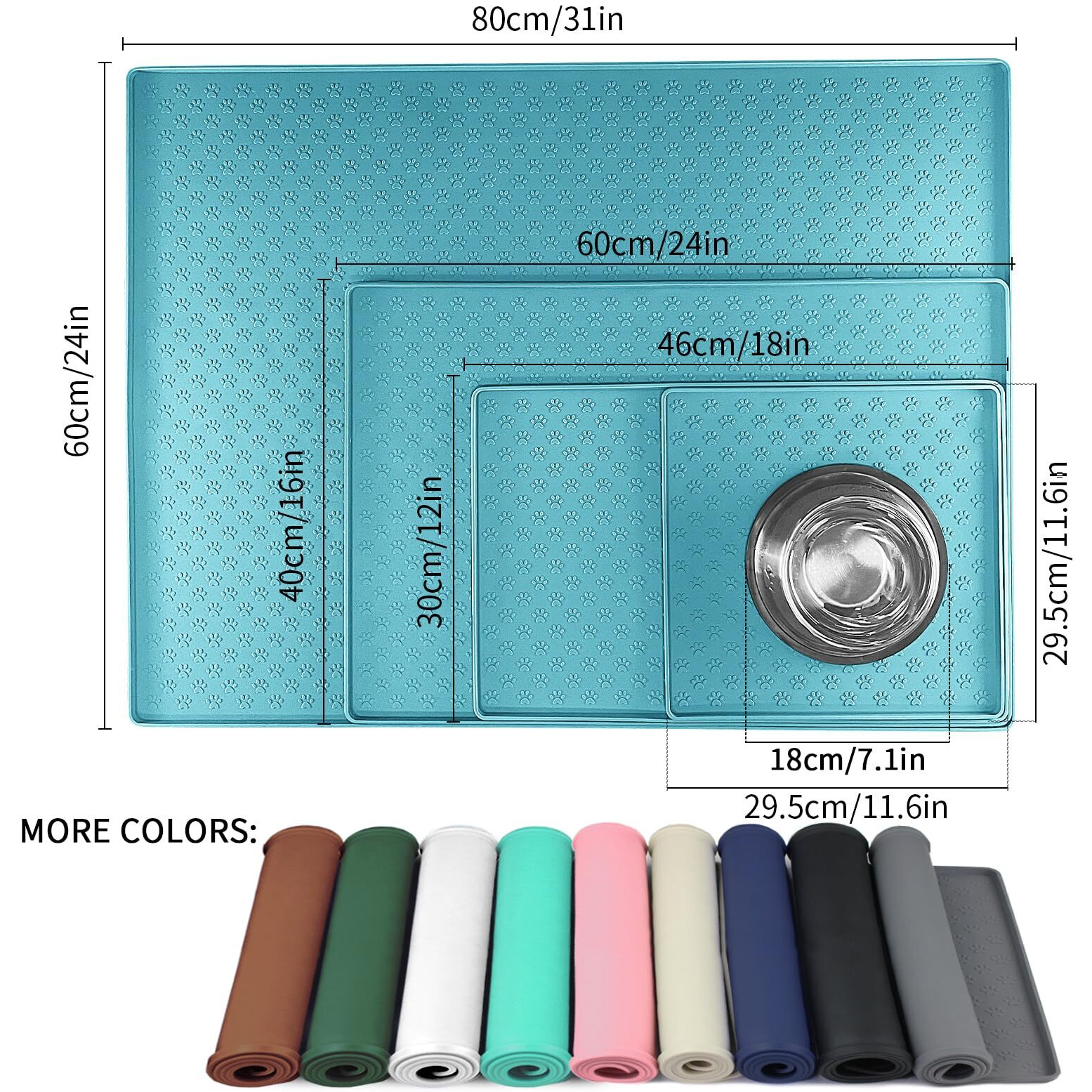 Ptlom Anti-Slip Dog Bowl Mats - High-Lips Food & Water Mat  Waterproof Pet Placemat For Small To Large Dogs & Cats