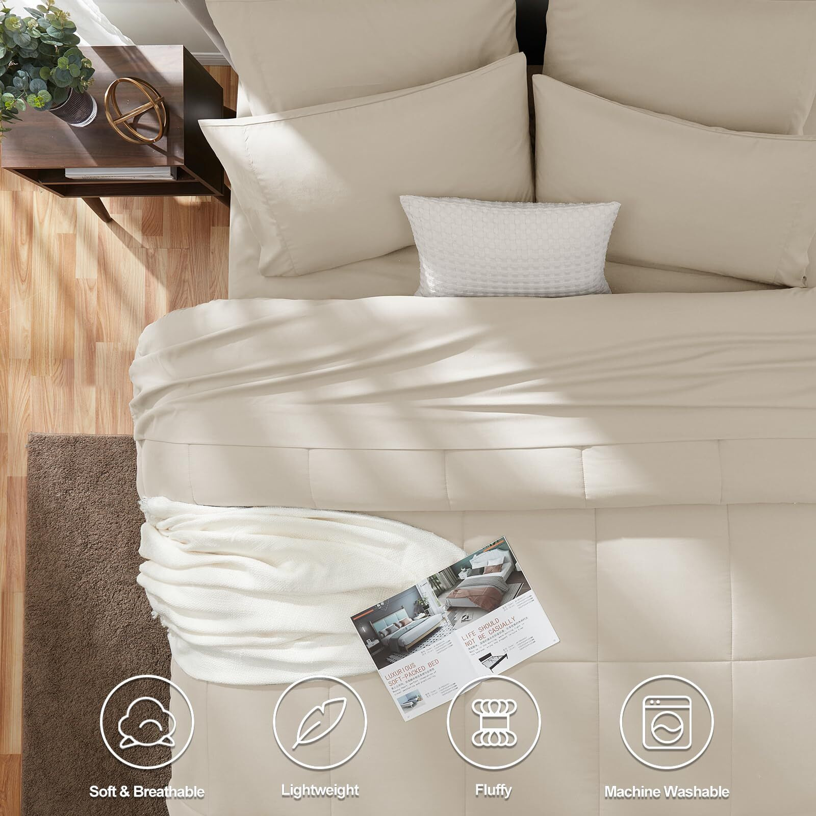 Cozylux California King Size Comforter Sets - 7 Pieces Bed In A Bag Set Beige  Bedding Sets Cal King With All Season Quilted Comforter  Flat Sheet  Fitted Sheet  Pillowcases