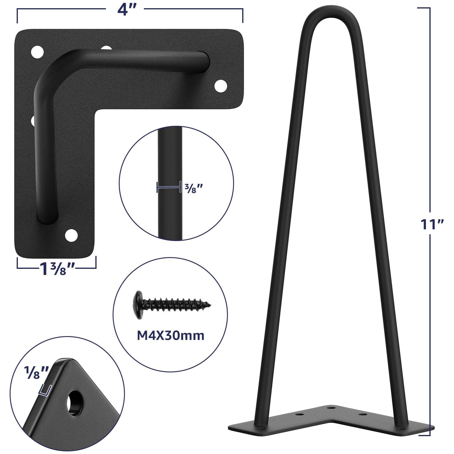 Smartstandard 11 Inch Heavy Duty Hairpin Furniture Legs  Metal Home Diy Projects For Tv Stand  Sofa  Dresser With Rubber Floor Protectors Black 4Pcs