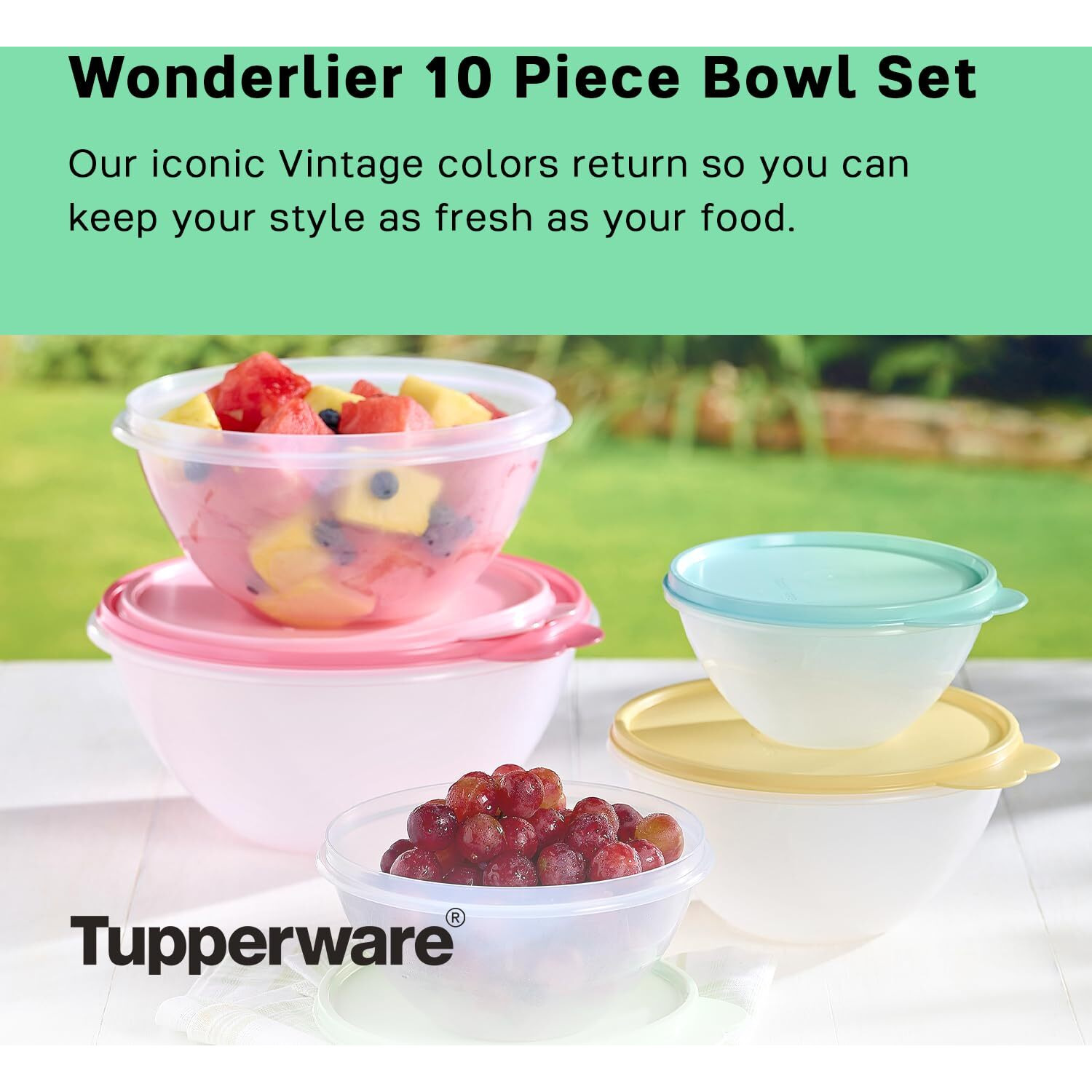 Tupperware Heritage Wonderlier 10 Piece Food Storage Bowl Set In Vintage Colors- Dishwasher Safe & Bpa Free - (5 Containers + 5 Lids)  Wonderlier 5-Bowl Set