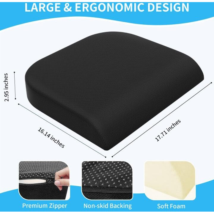 Tranquilrelax Large Seat Cushion  Soft Foam Cushion For Long Sitting Hours On Office Chair  Home & Car  Non-Slip Chair Pad For Relieving Back & Sciatica & Hip & Coccyx Pain (Black)
