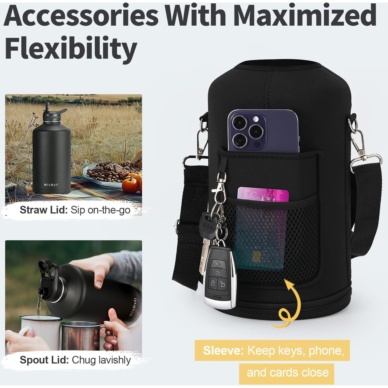 Wixbyti One Gallon Water Bottle Insulated  Triple Wall Vacuum Cold For 48 Hrs & Leak-Proof & Non-Bpa  128Oz Large Sports Stainless Steel Water Jug With Paracord Handle Straw Spout Lids & Diy Stickers