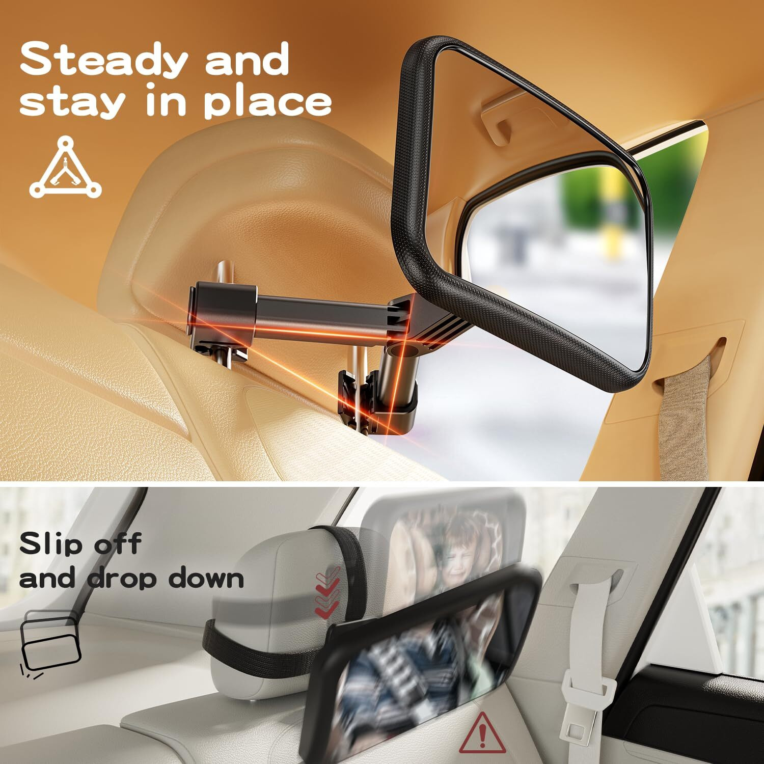 Tazeni Baby Car Mirror For Baby Hook Clip Design Shake Baby Mirror For Car Seat Mirror Rear Facing Never Shake Easy Install Back Seat Mirror For Baby Crystal Clear View Shatterproof Crash Tested