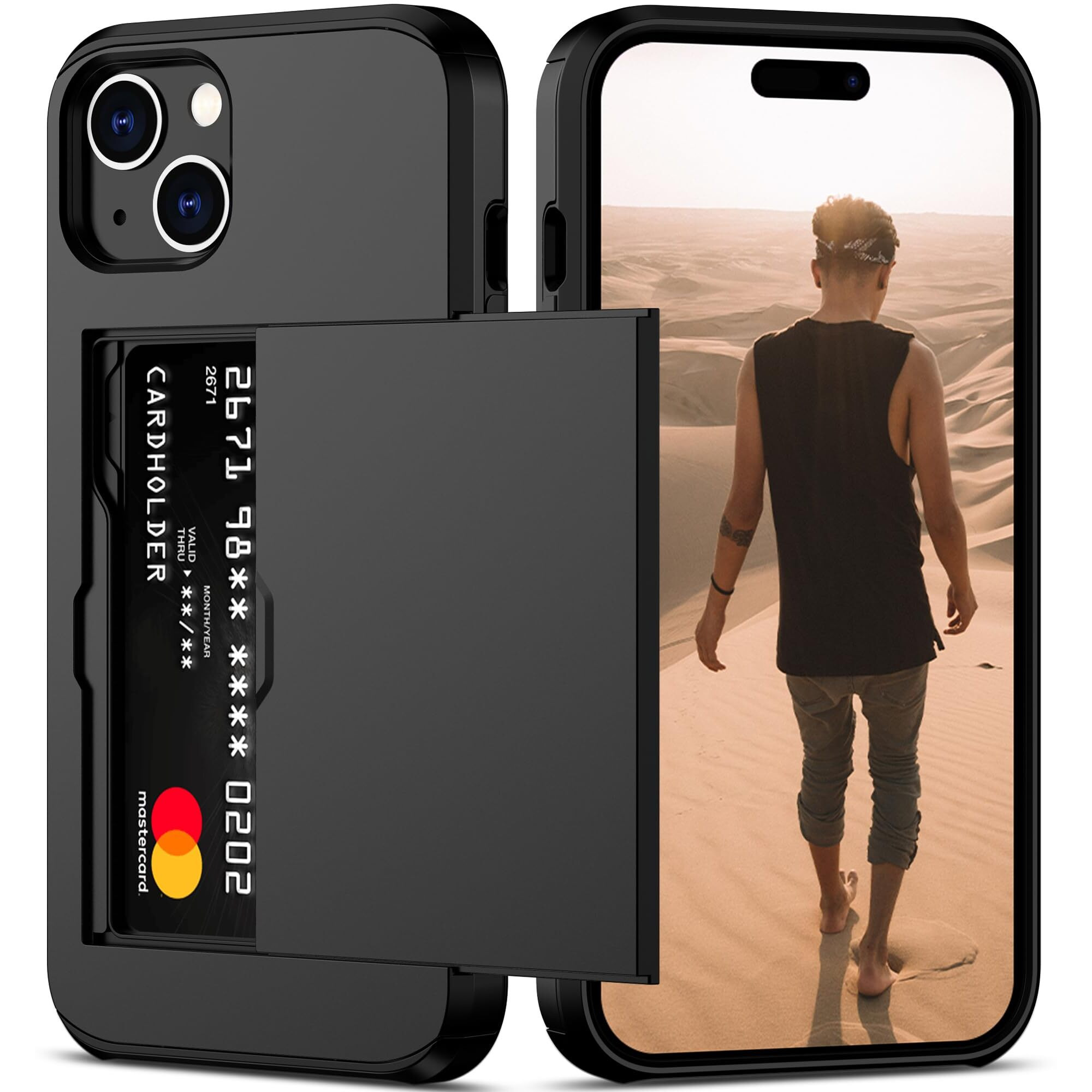 Nvollnoe Compatible With Iphone 15 Plus Case With Card Holder Heavy Duty Protective Dual Layer Shockproof Hidden Card Slot Slim Wallet Phone Cover For Women&Men 6.7 Inch(Black)