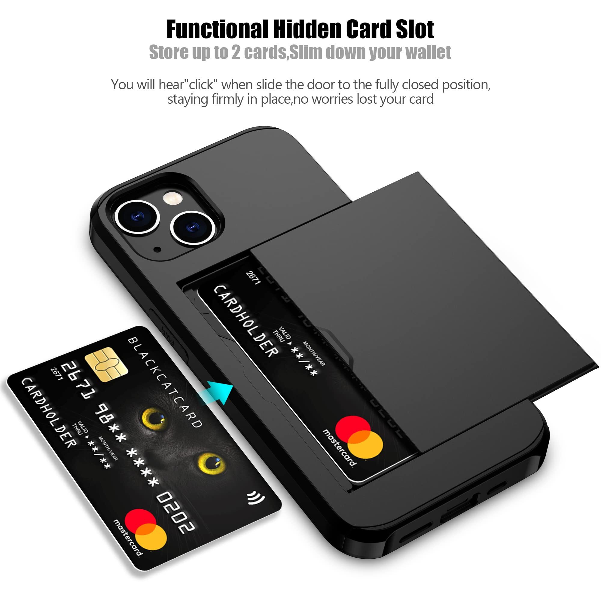 Nvollnoe Compatible With Iphone 15 Plus Case With Card Holder Heavy Duty Protective Dual Layer Shockproof Hidden Card Slot Slim Wallet Phone Cover For Women&Men 6.7 Inch(Black)