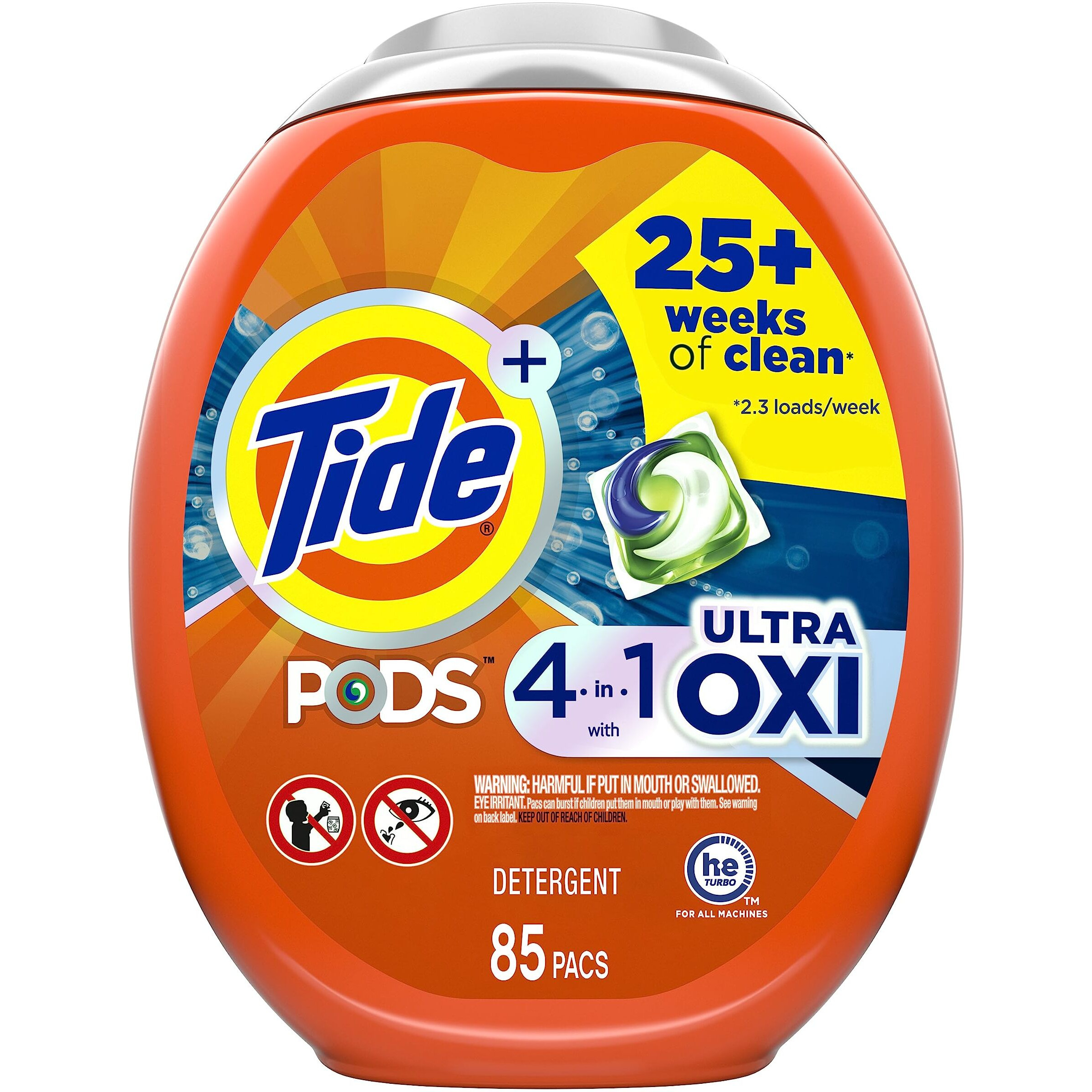 Tide Pods Liquid Laundry Detergent Soap Pacs  4-N-1 Ultra Oxi  He Compatible 85 Count  Built In Pre-Treater For Stains