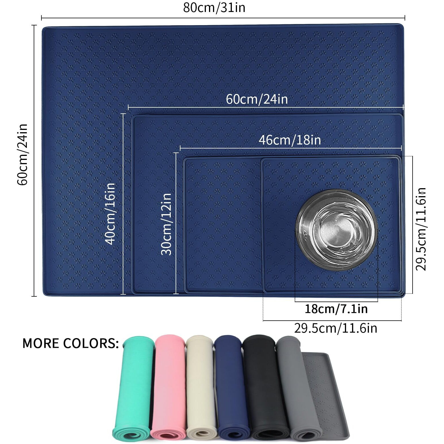 Ptlom Pet Placemat For Dog And Cat  Waterproof Non-Slip Silicone Feeding Bowl Mat Prevent Food And Water Overflow  Puppy Dish Feeder Fountain Trays Suitable For Medium And Small Pets  Navy Blue