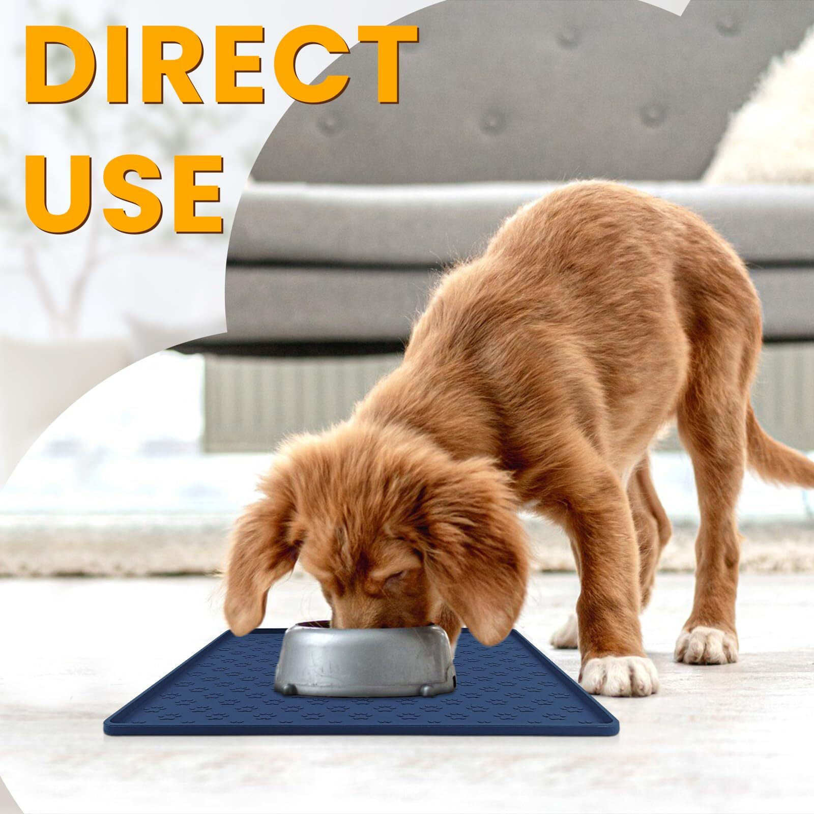 Ptlom Pet Placemat For Dog And Cat  Waterproof Non-Slip Silicone Feeding Bowl Mat Prevent Food And Water Overflow  Puppy Dish Feeder Fountain Trays Suitable For Medium And Small Pets  Navy Blue