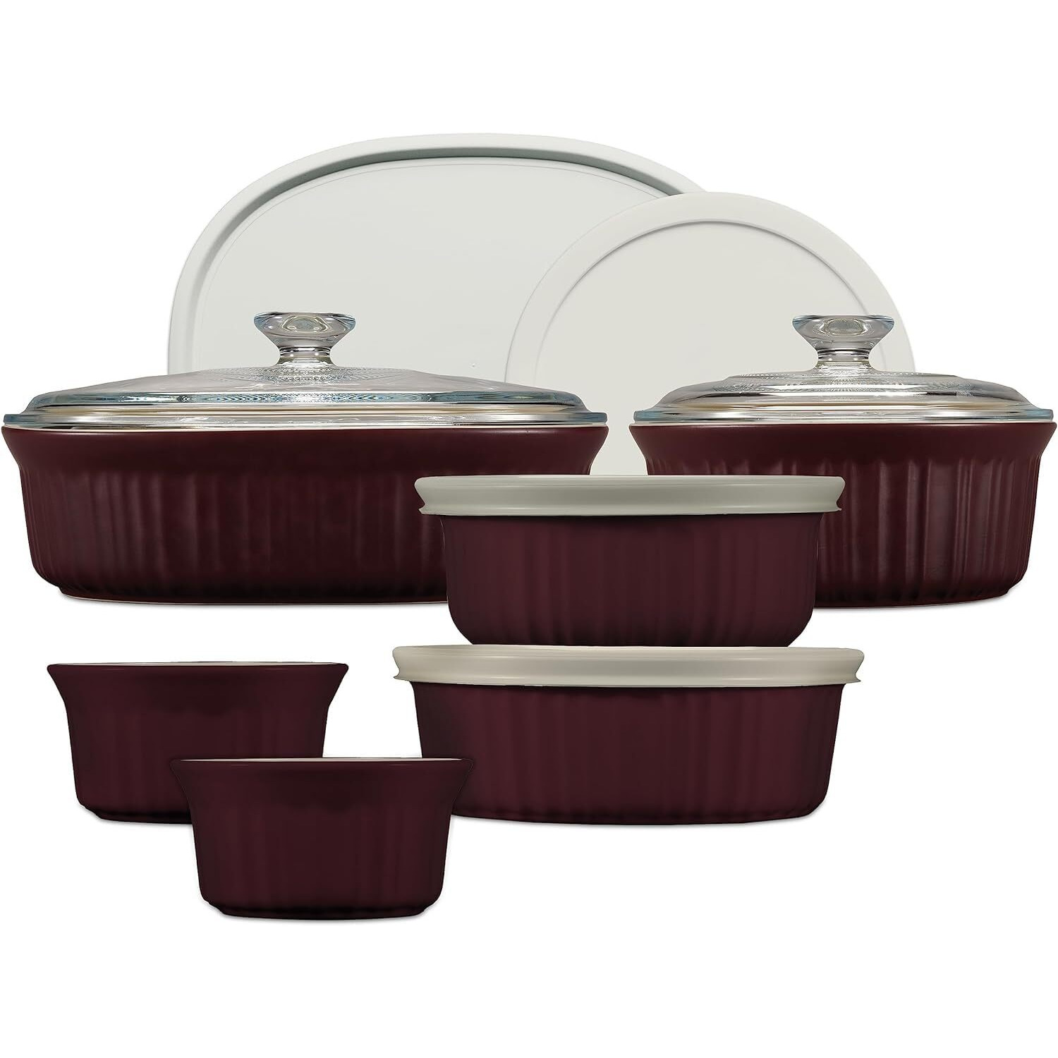 Corningware Ceramic Bakeware Set With Lids  Chip And Crack Resistant Stoneware Baking Dish  Microwave  Dishwasher  Oven  Freezer And Fridge Safe  12-Piece French Cabernet