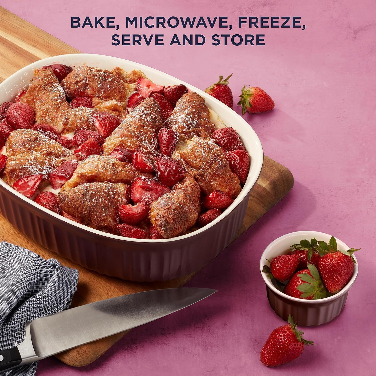 Corningware Ceramic Bakeware Set With Lids  Chip And Crack Resistant Stoneware Baking Dish  Microwave  Dishwasher  Oven  Freezer And Fridge Safe  12-Piece French Cabernet