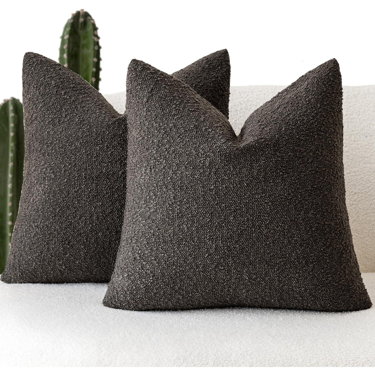 Foindtower Set Of 2  Decorative Textured Boucle Throw Pillow Covers Accent Solid Pillow Cases Neutral Soft Cozy Couch Cushion Case For Chair Sofa Bedroom Living Room Home Decor 16 X 16 Inch Dark Brown