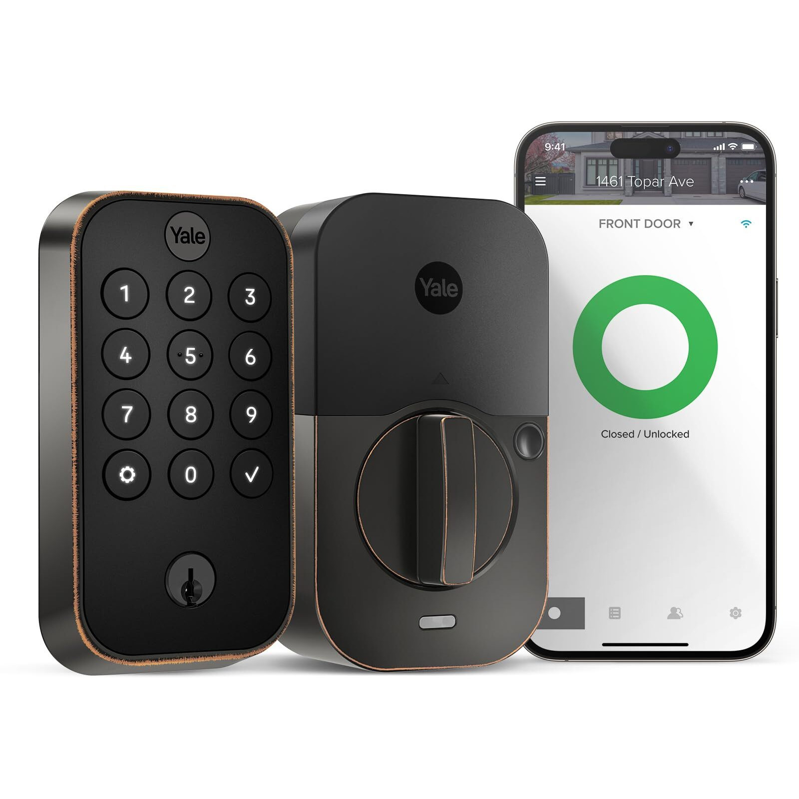 Yale Security Lock 2 Deadbolt With Wi-Fi Connected Physical Keypad  Bronze Smart Entry Door Lock With Back-Up Key  Yrd410-Wf1-0Bp